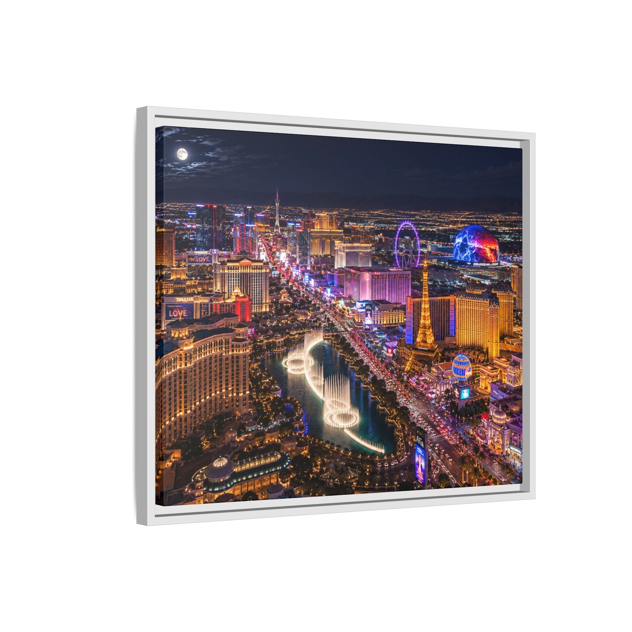 Las Vegas Night Skyline Framed Matte Canvas Print