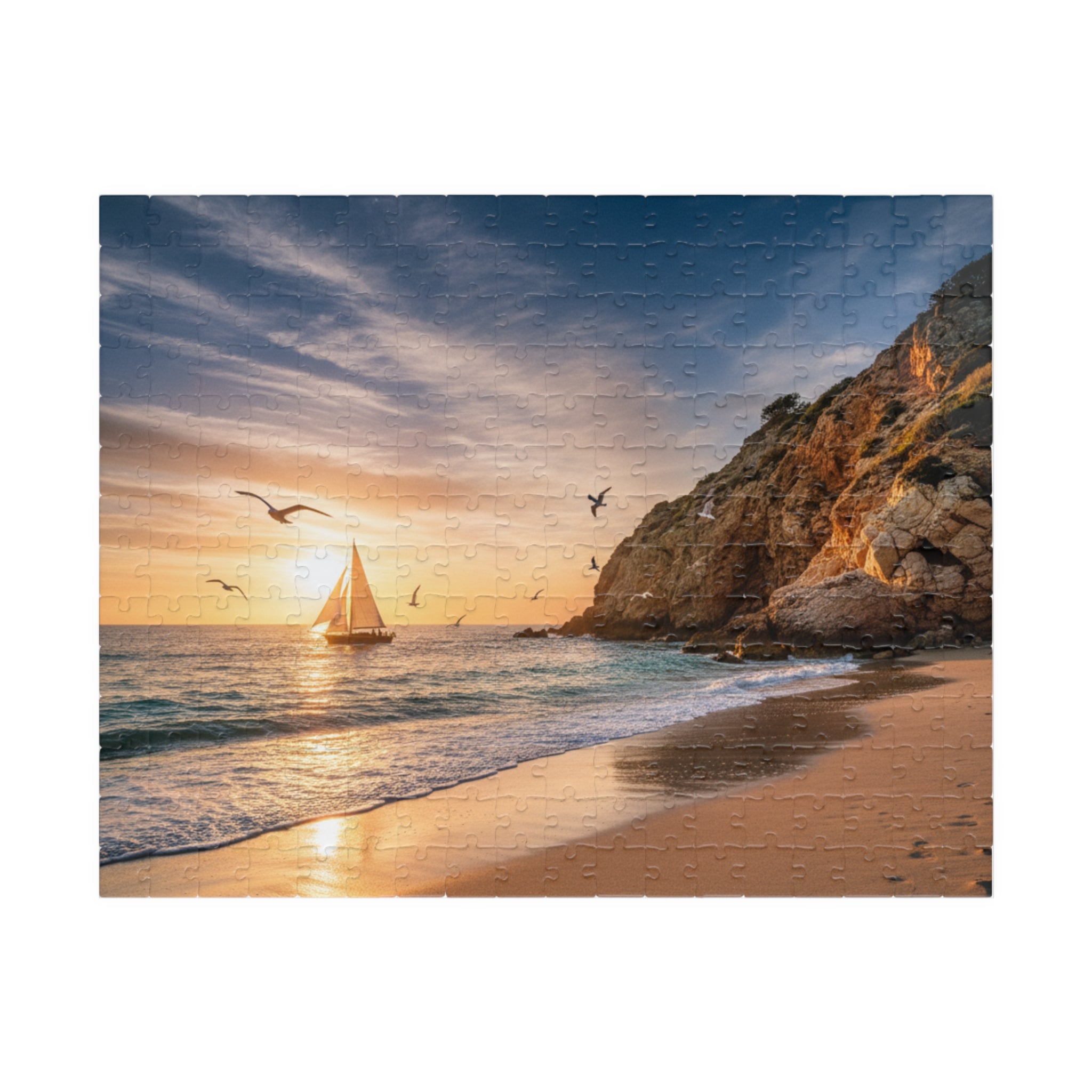Coastal Sunset Sailboat Jigsaw Puzzle — Scenic Beach Puzzle for Adults & Families (110/252/520/1014 pcs)