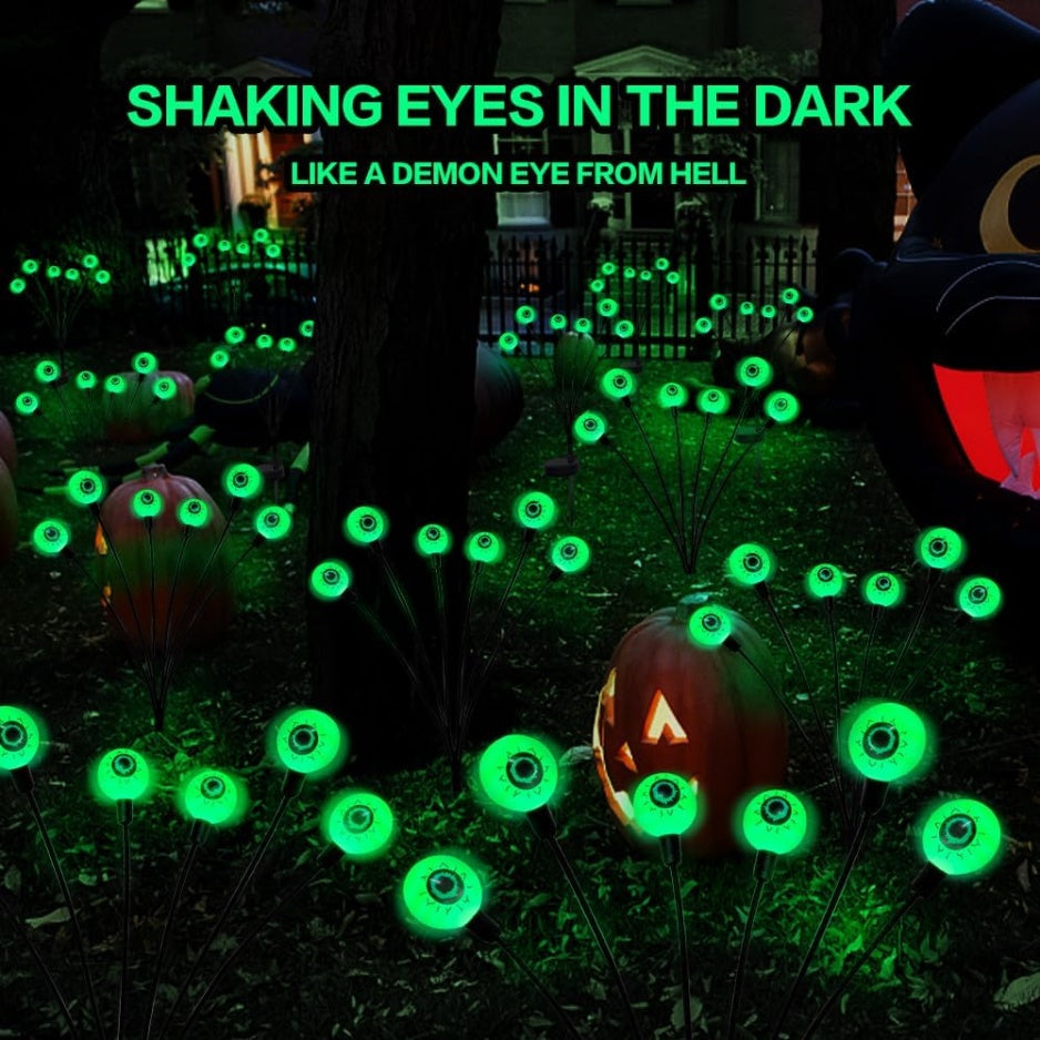 Halloween Decorations Outdoor Solar Scary Eyeball Lights,2PACKS 12LED Green