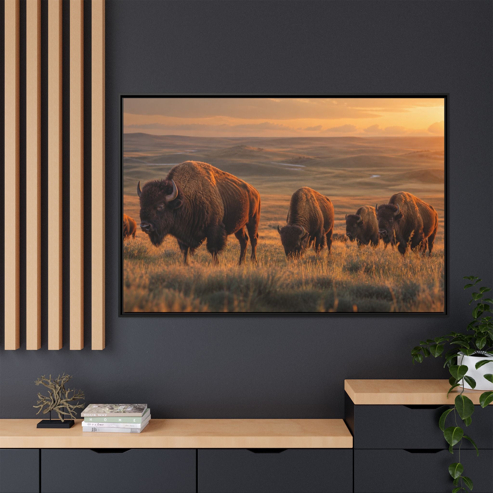 Bison Plains Golden Hour Canvas Wall Art Print Ready to Hang