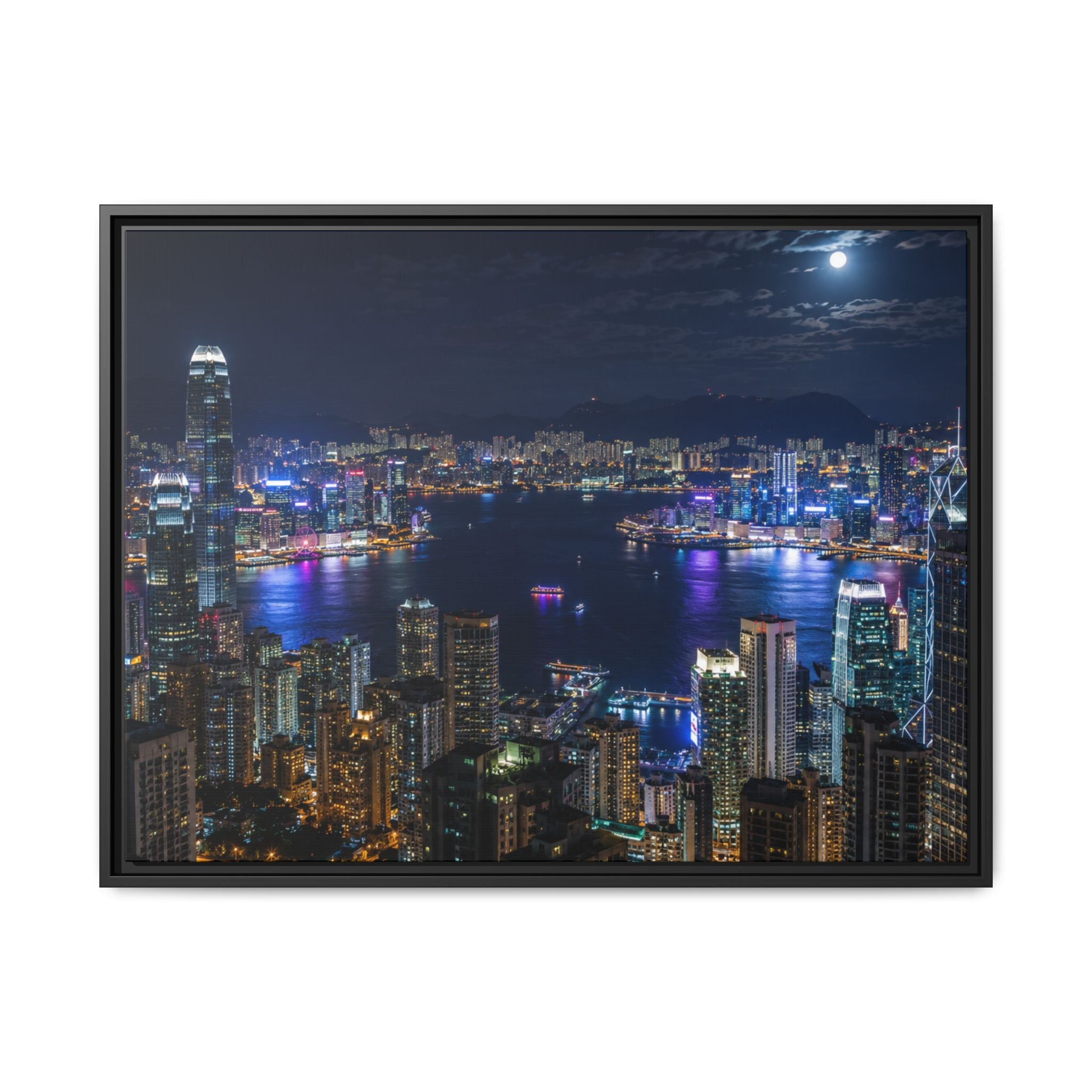 Hong Kong Night City Skape — Nighttime Harbor Skyline - stunning image