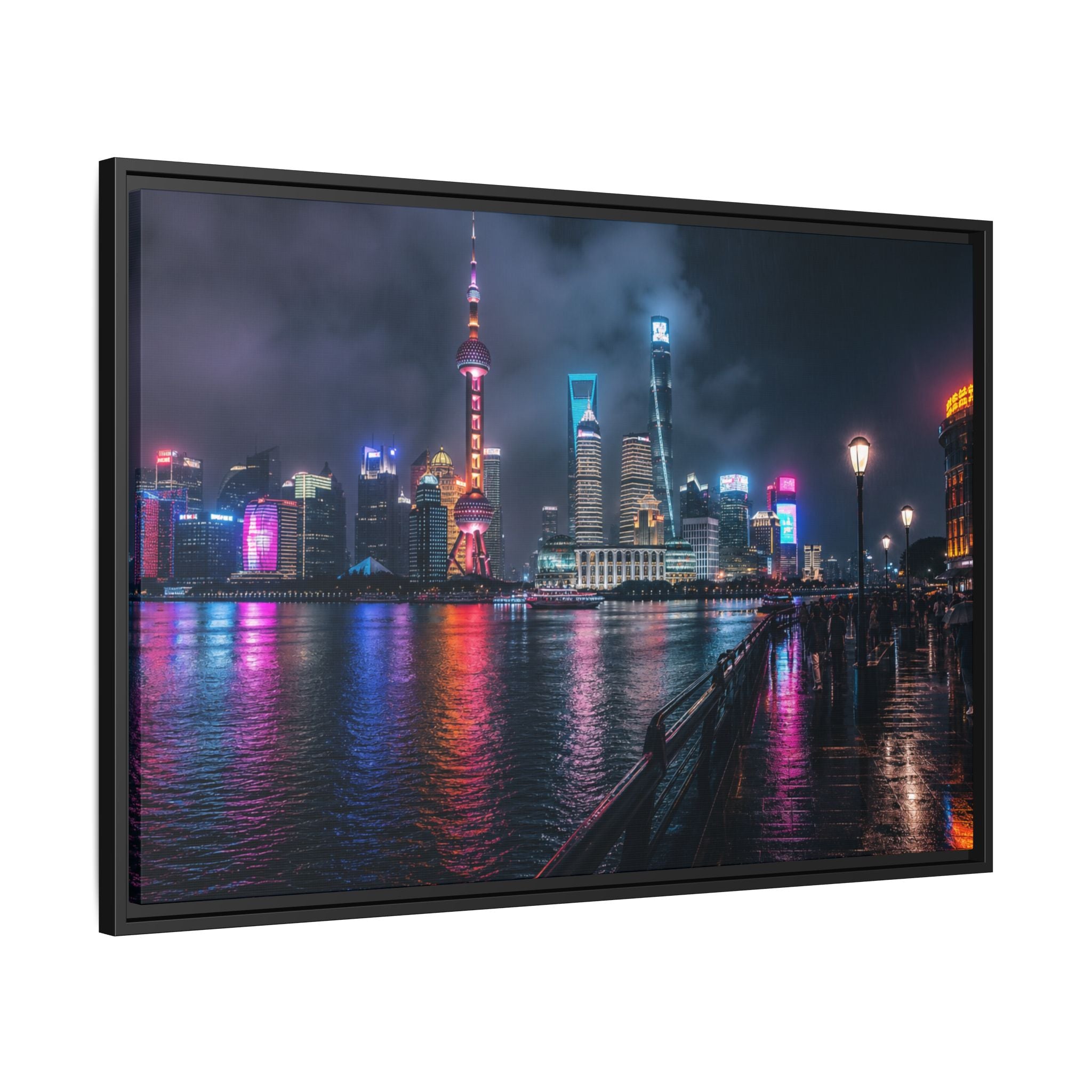 Shanghai Neon Night Canvas Wall Art Print Ready to Hang