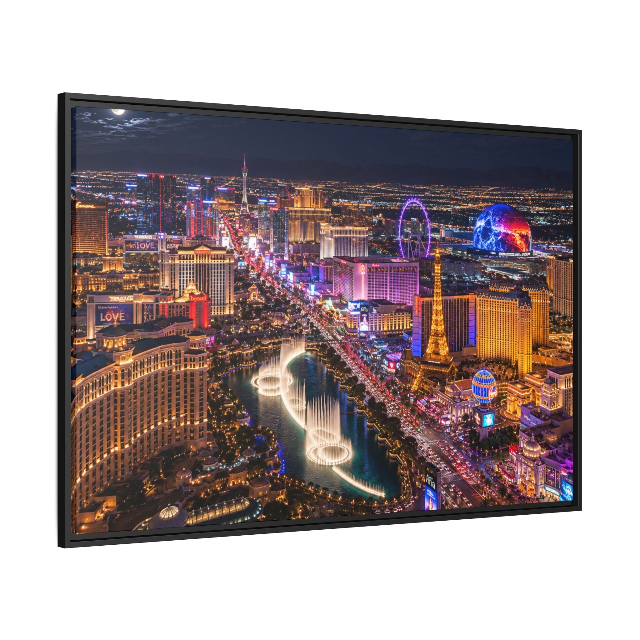Las Vegas Night Skyline Framed Matte Canvas Print
