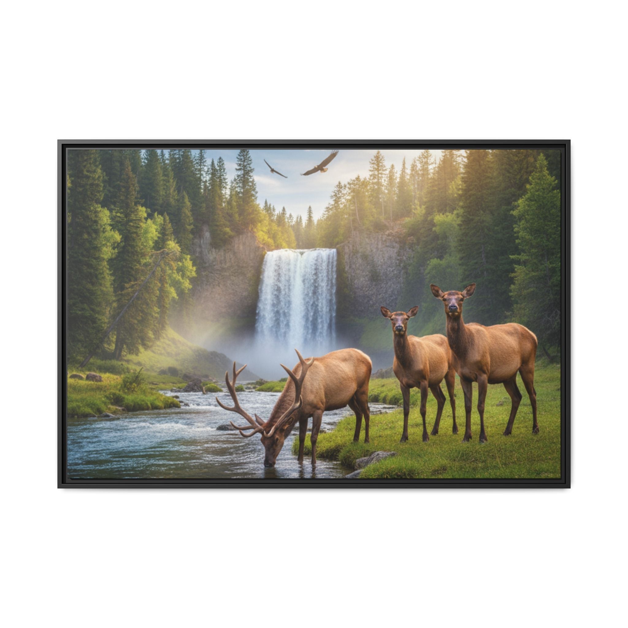 Elk Forest Landscape Wall Art - Eagles Flying - Stunning