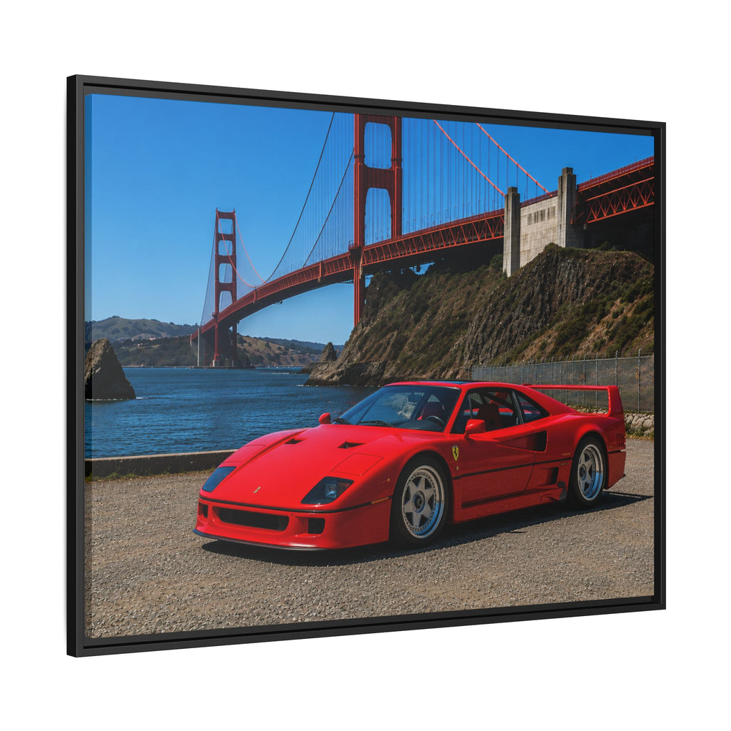 Ferrari F40 1987  — Red Sexy Sports Car by Golden Gate Bridge - Stunning Framed Canvas