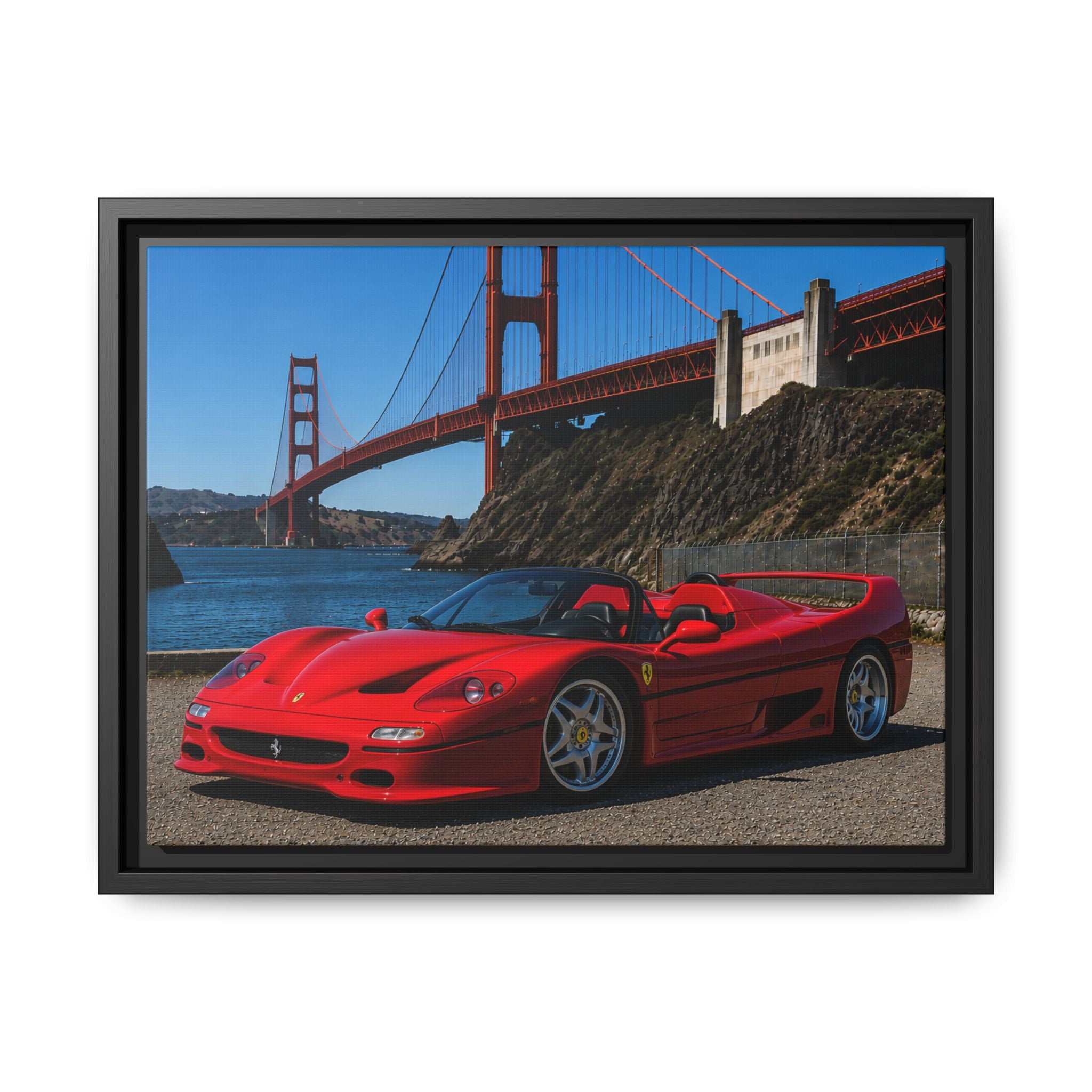 Ferrari F50 1995 Red - At Golden Gate Bridge - Stunning Framed Canvas Wall Art