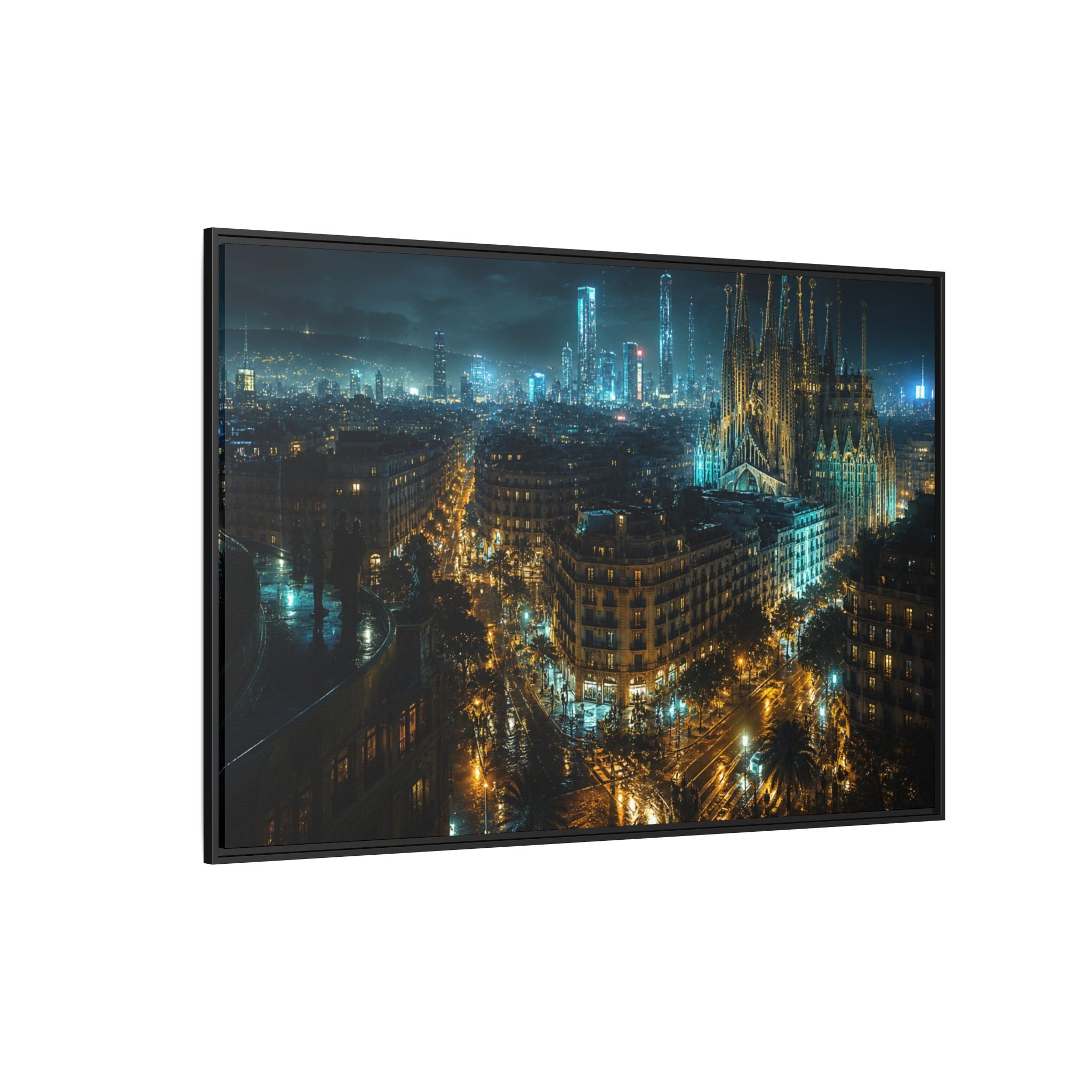 Barcelona Night Canvas Wall Art Print Ready to Hang