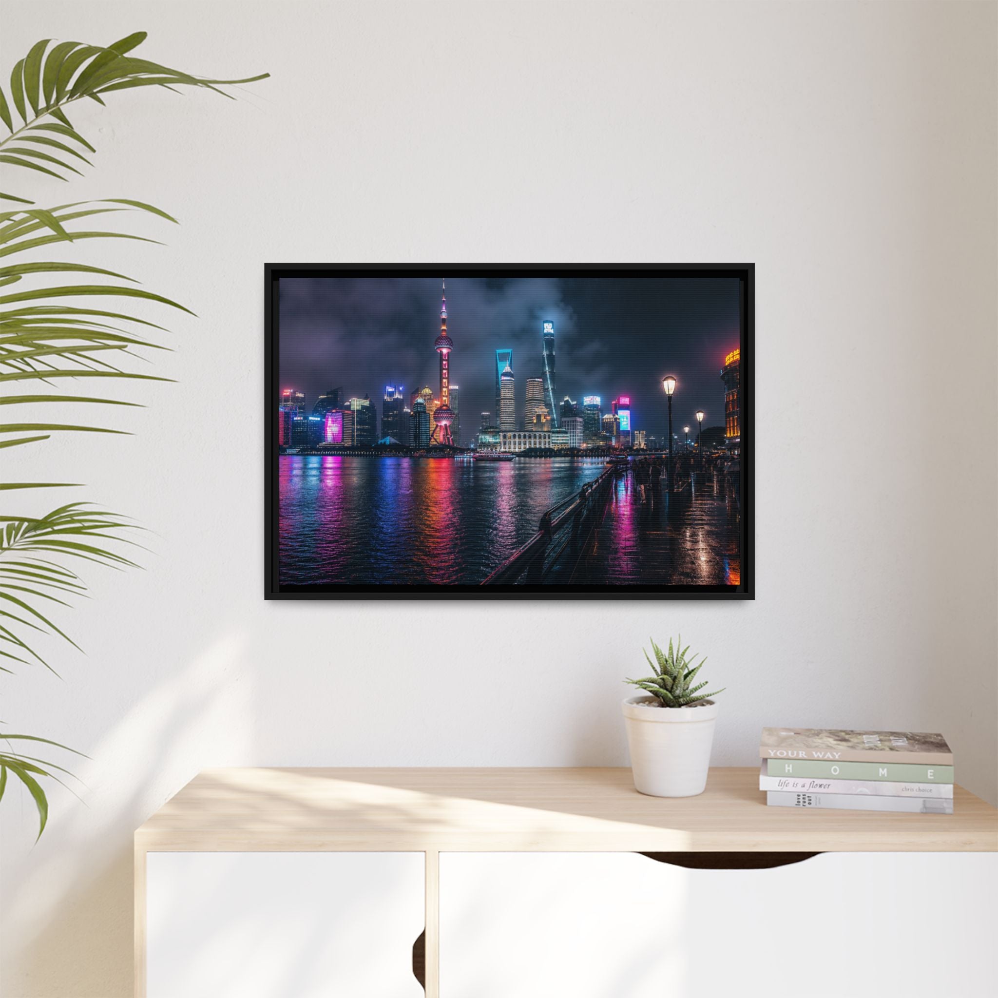 Shanghai Neon Night Canvas Wall Art Print Ready to Hang