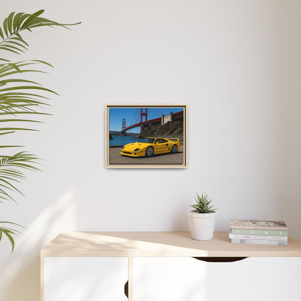 Ferrari 1987 F40 — Yellow Ferrari by the Golden Gate Bridge - Stunning Framed Canvas
