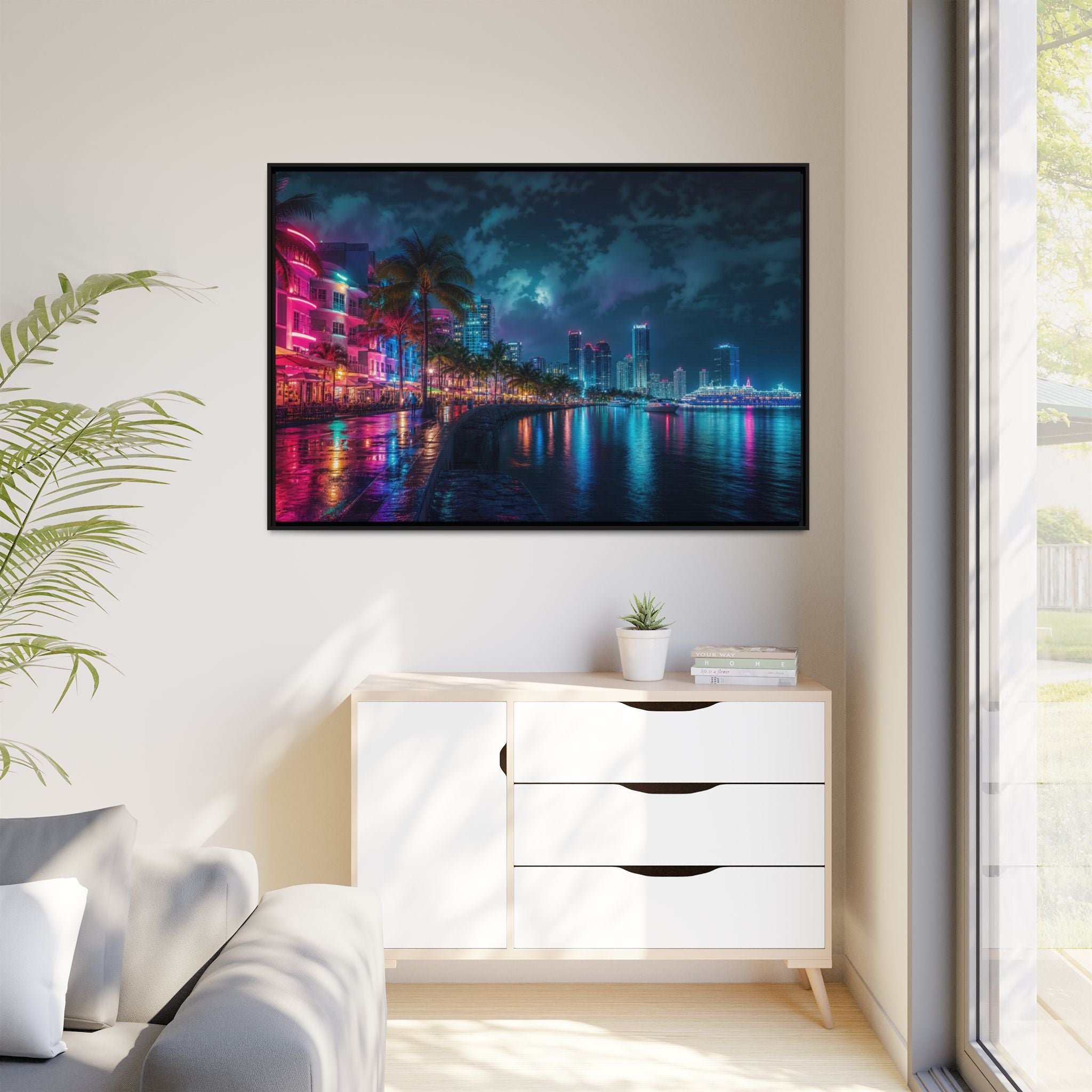 Miami Night Canvas Wall Art Print Ready to Hang