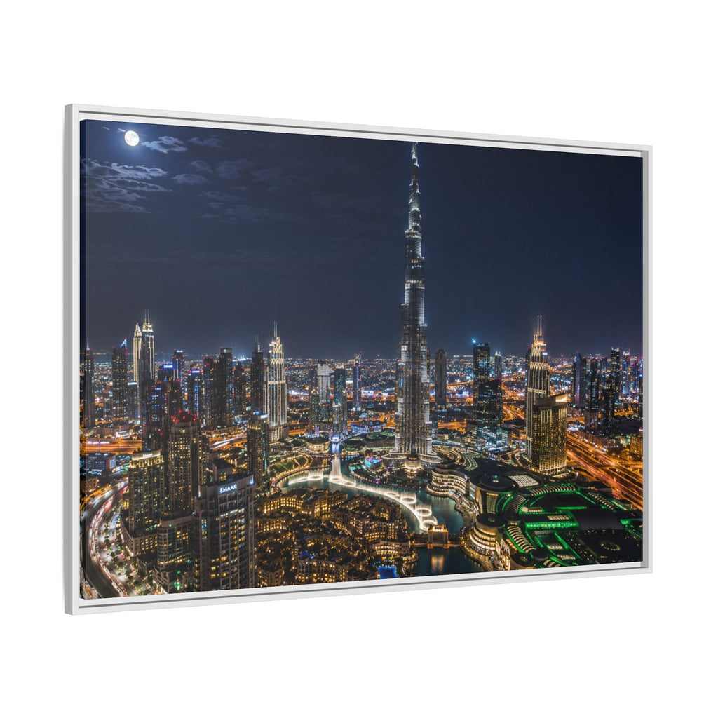 Dubai Night Skyline Matte Framed Canvas Print