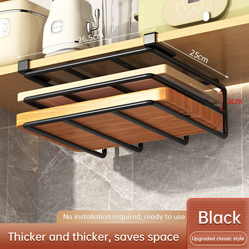 Under - Cupboard Hanging Organizer: Hooks for Paper Towels, Rags, Plus Shelf for Cutting Boards & Pot Covers