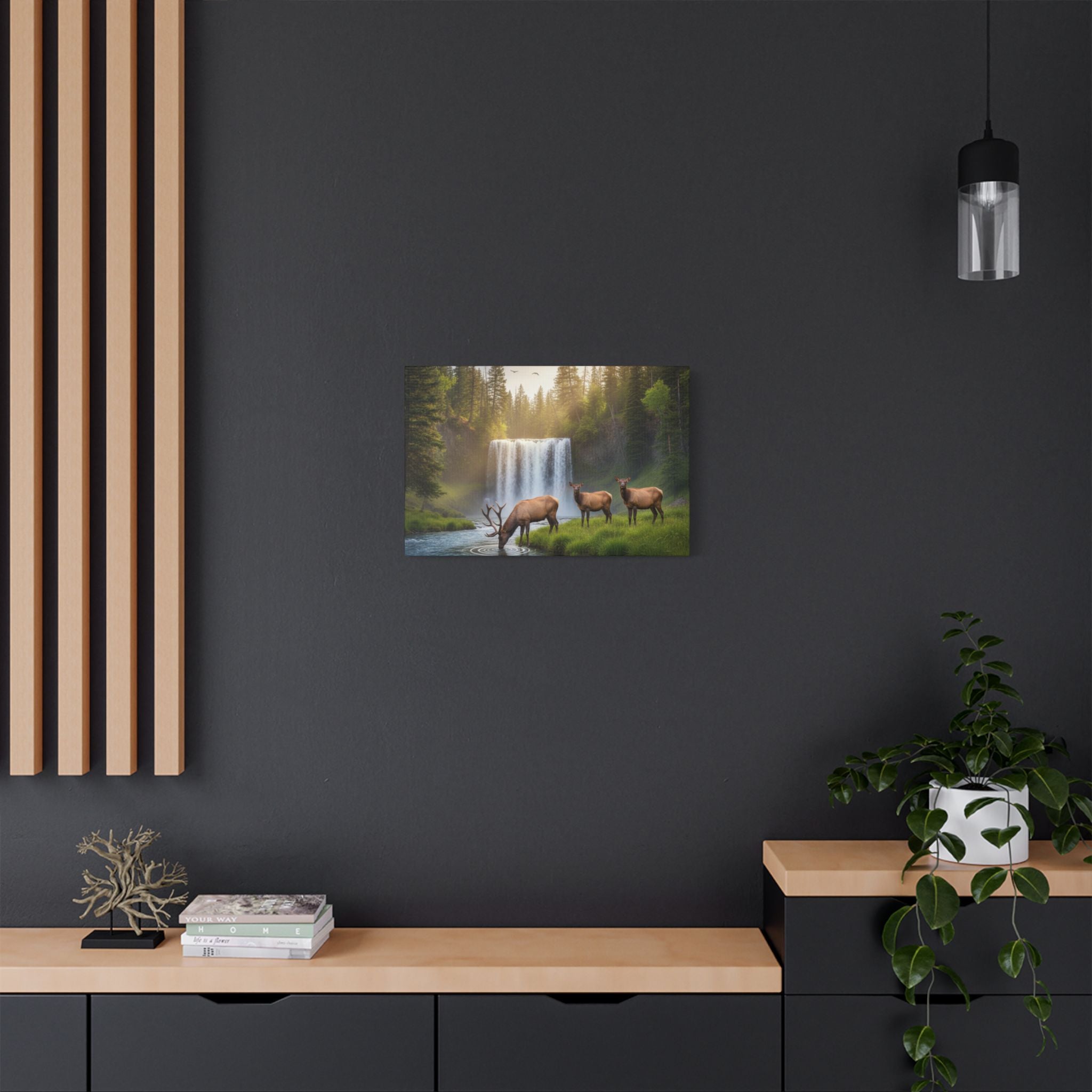 Waterfall Elk Canvas