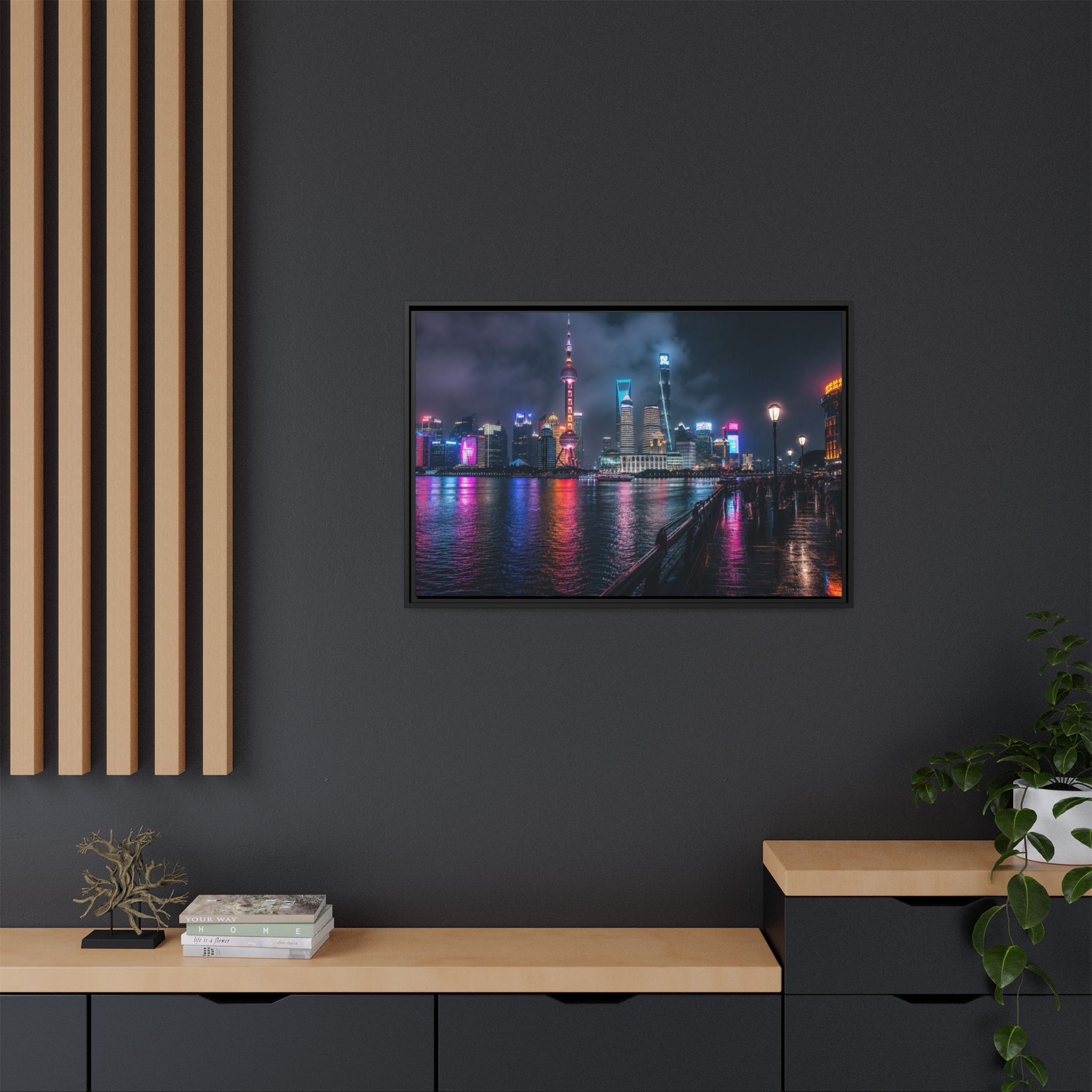 Shanghai Neon Night Canvas Wall Art Print Ready to Hang