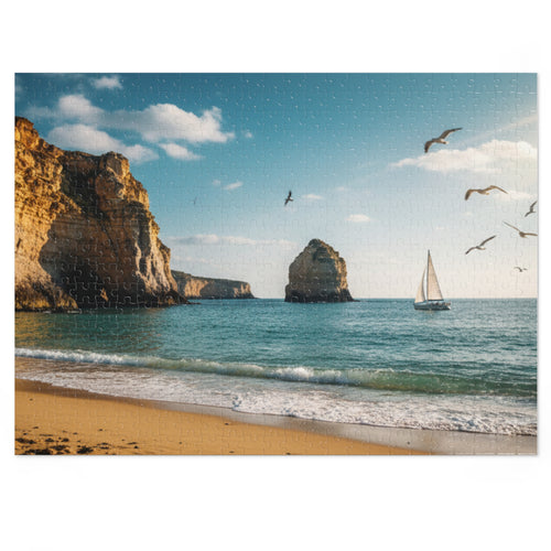 Beach Scene Jigsaw Puzzle (with Tin) — Seaside Sailboat 500-Pc Puzzle Gift
