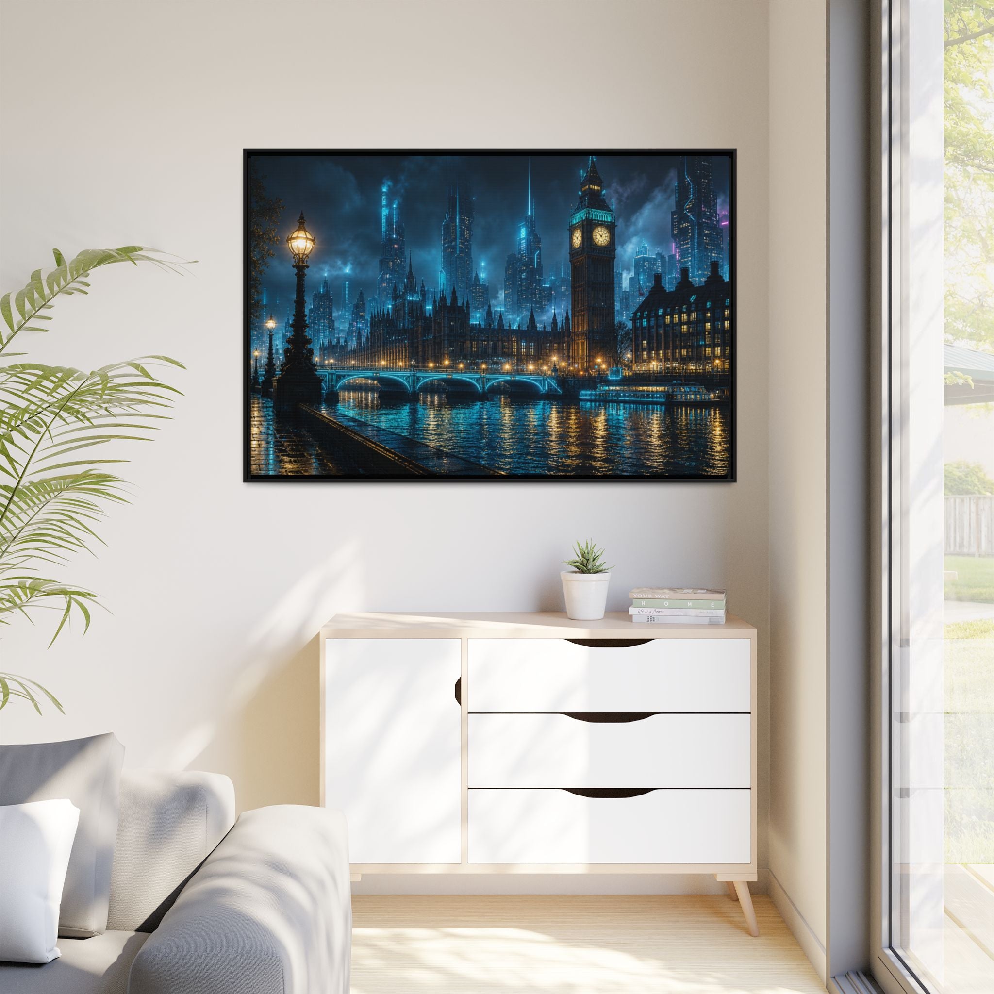 London Thames Night Canvas Wall Art Print Ready to Hang