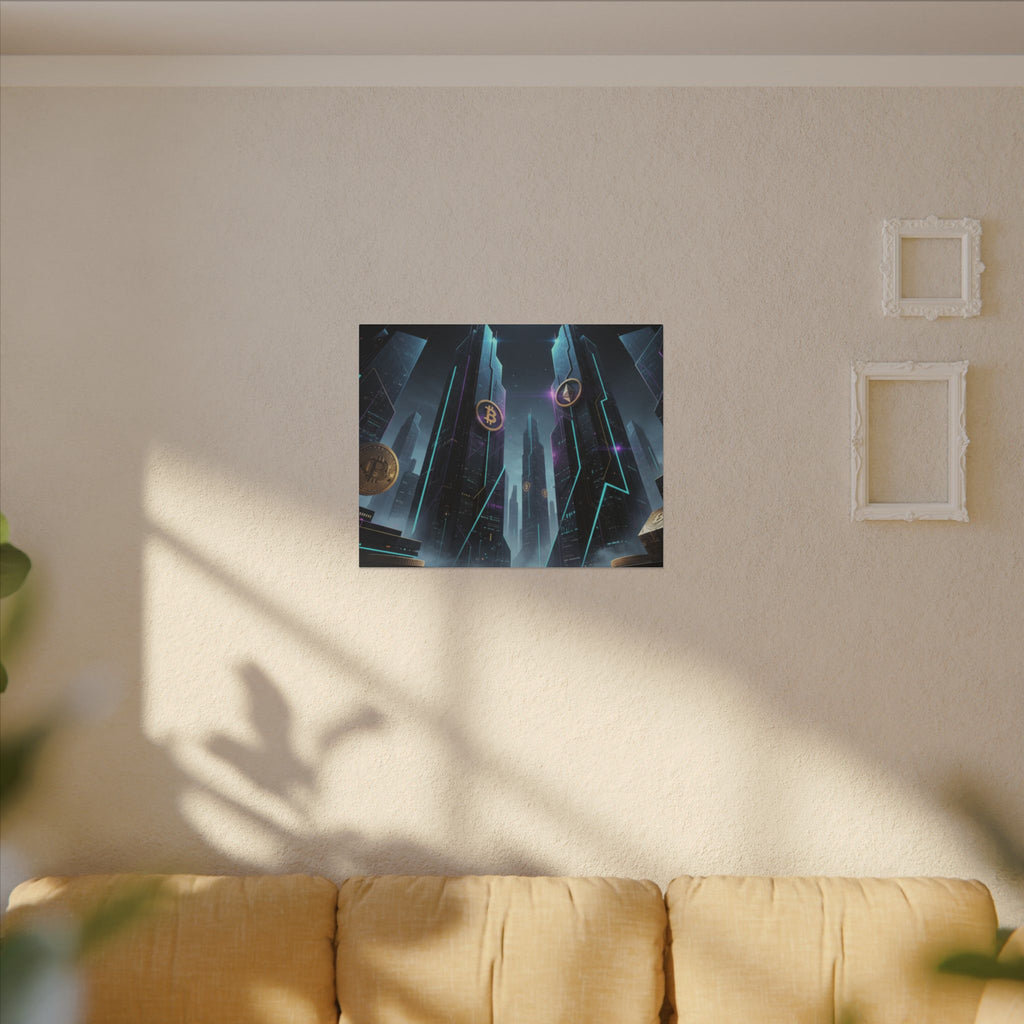 Crypto City Canvas Print — Futuristic Bitcoin & Ethereum Wall Art