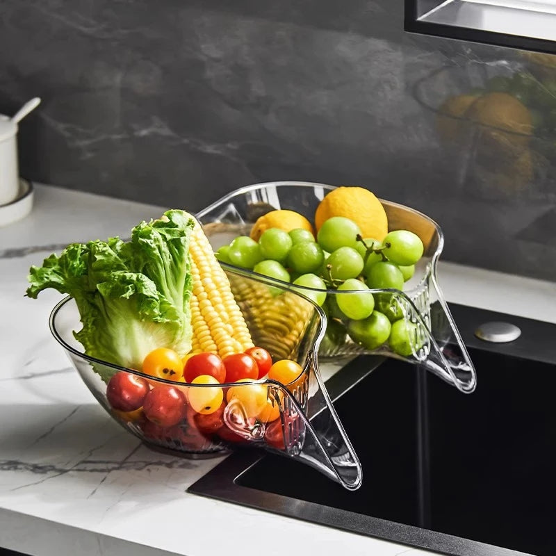 Fruit Vegetable Sink Drain Strainer Multifunctional Organizer Container Rice Bowl Colander Sink Washing Basket Home Organizer