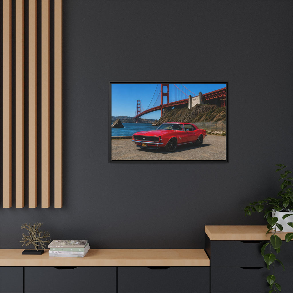 1967 Camaro SS - Stunning Camaro at Golden Gate Bridge - Framed Canvas