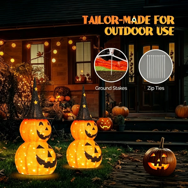 2pcs 3ft Halloween Collapsible Pumpkin Decorations 150 LED Lights