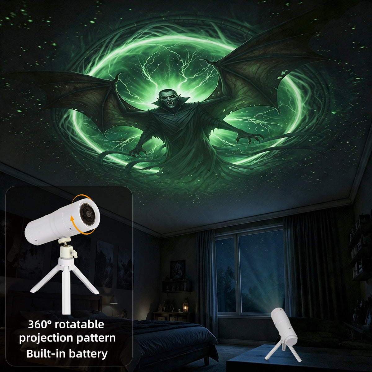 Halloween LED Projector Light, Telescope Shape Built In Battery Projector Lamp