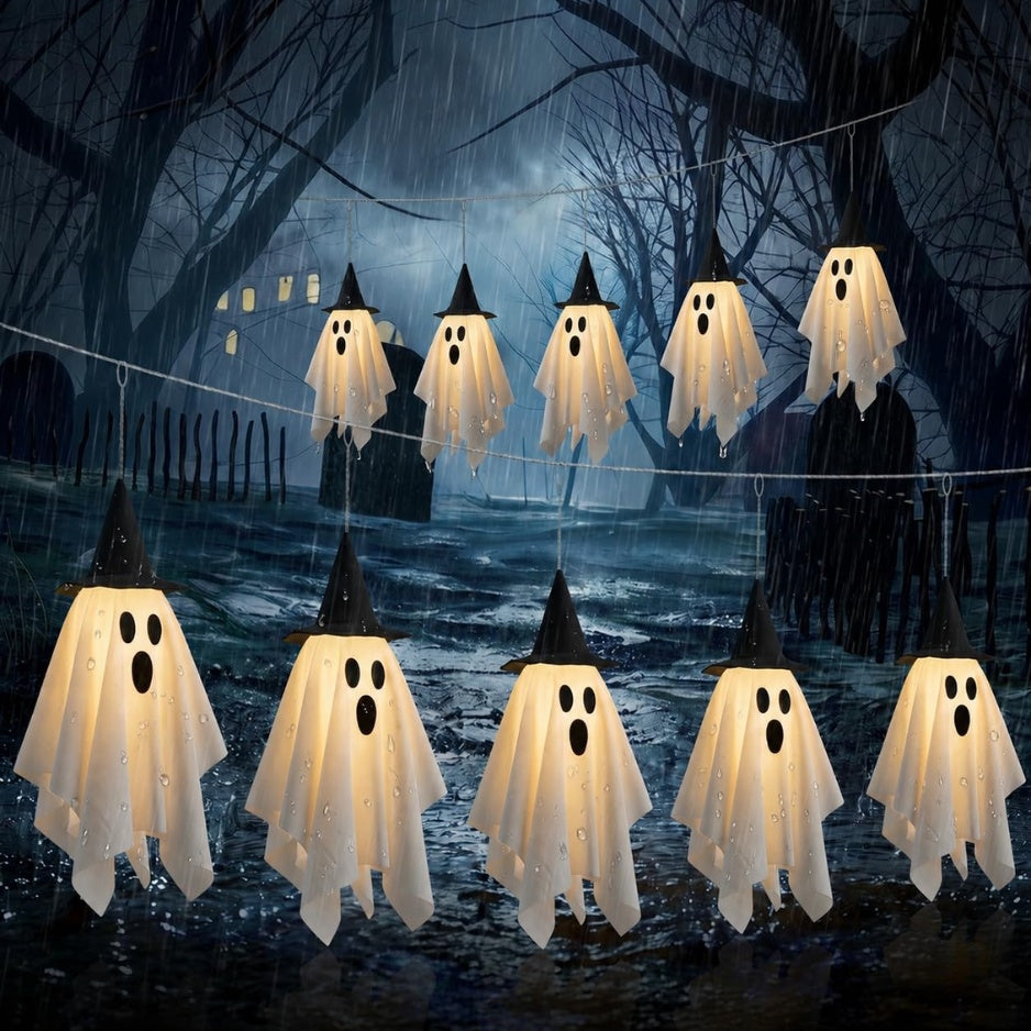 Halloween Ghost Decor 12.5 FT Halloween Ghost String Lights With Hats