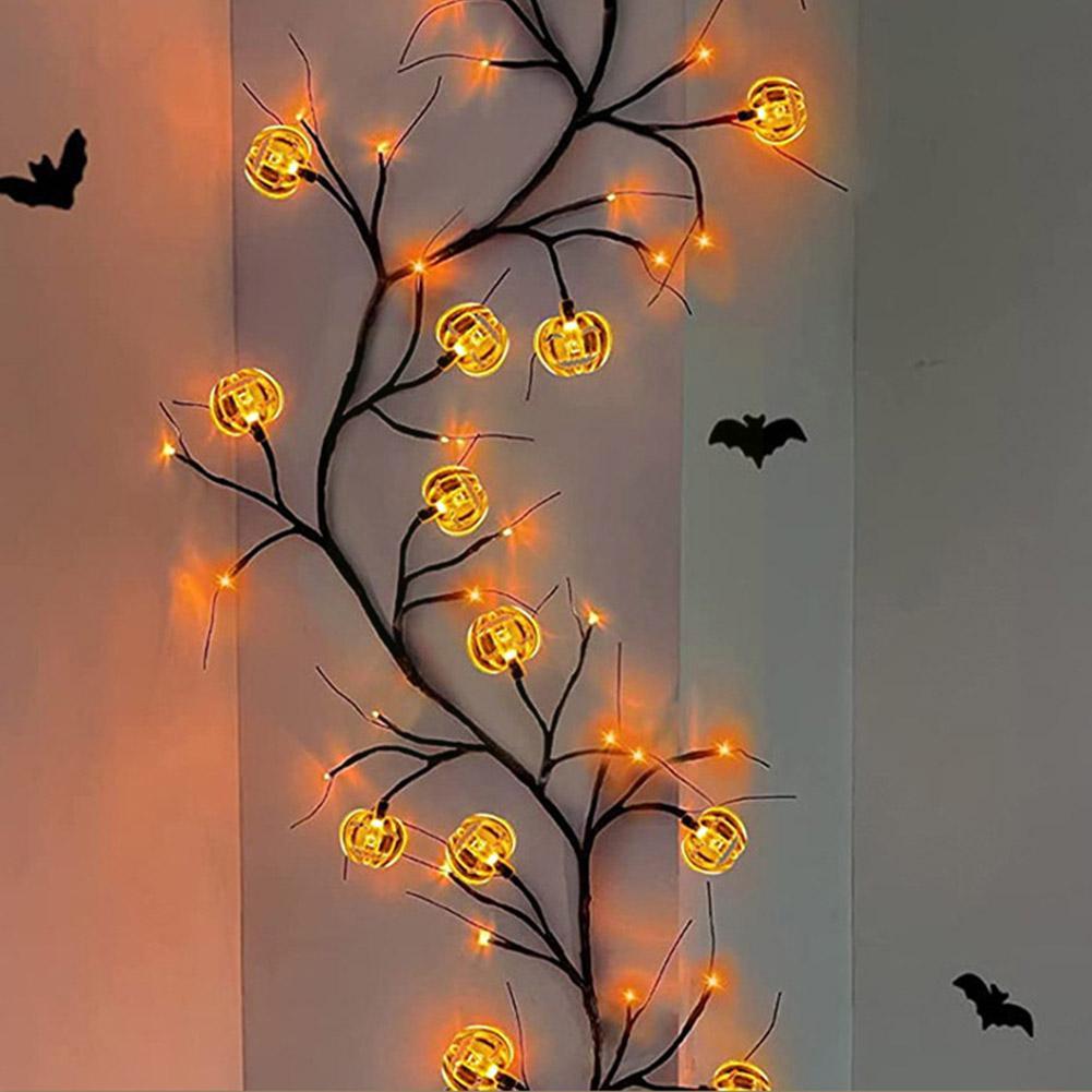 Halloween LED Willow Vine String Light Cool Cartoon Bat Pumpkin Decoration For