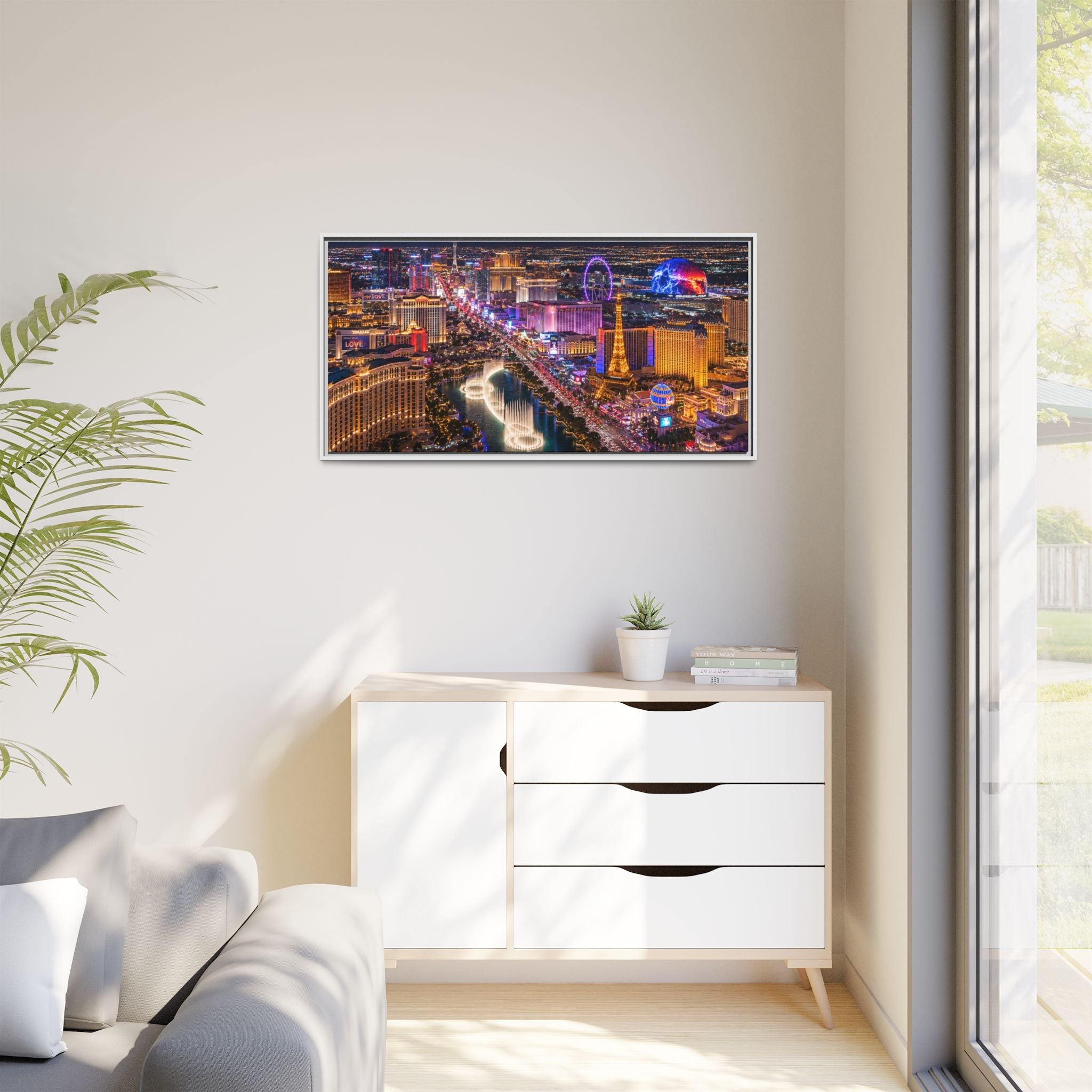 Las Vegas Night Skyline Framed Matte Canvas Print