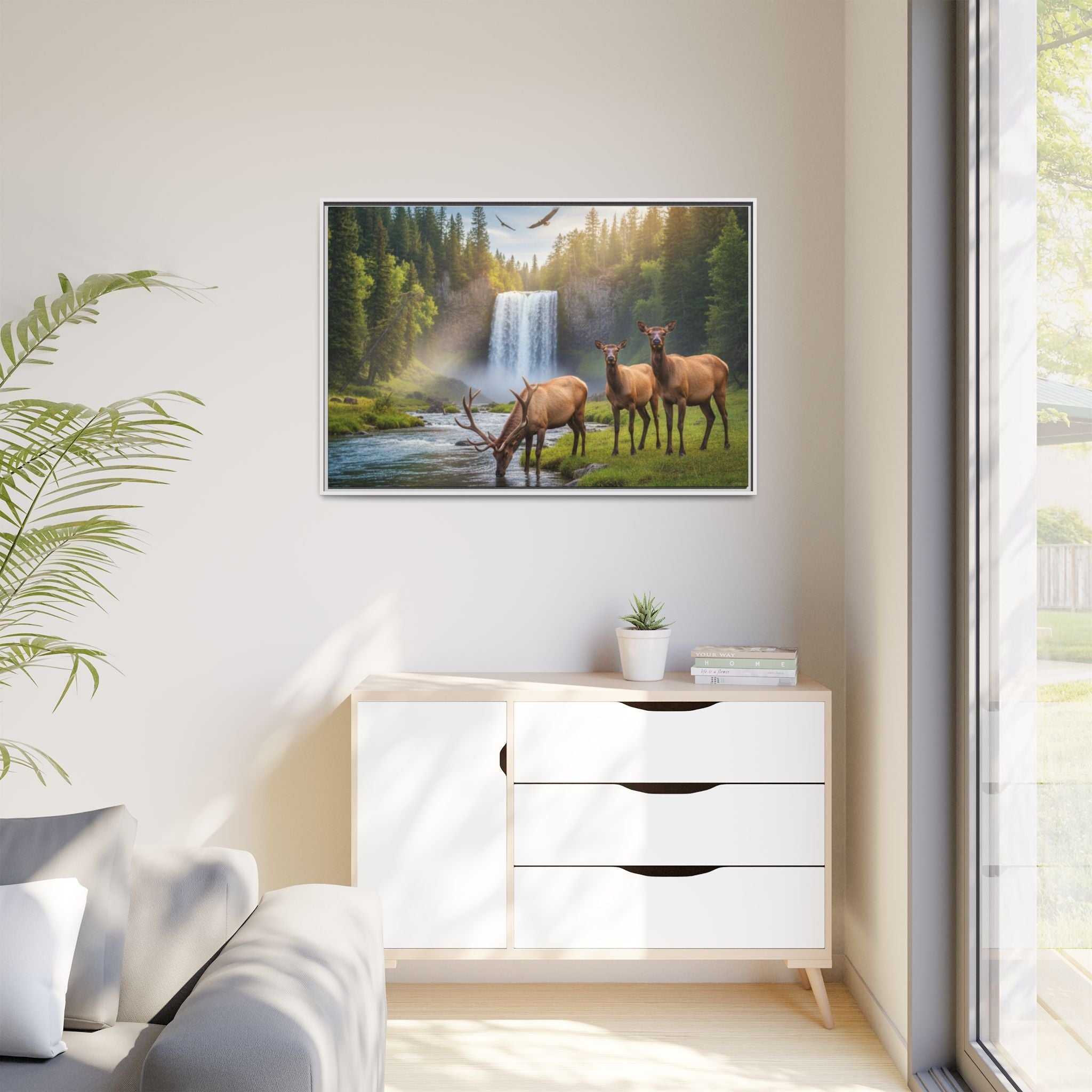 Elk Forest Landscape Wall Art - Eagles Flying - Stunning