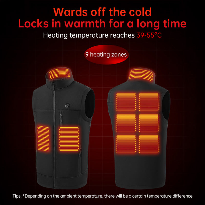 Men and Women 9 Areas Heated Vest USB Charging Heated Jacket Washed Keep Warm Hiking Vest Winter Fishing Skiing Vest Heated Coats