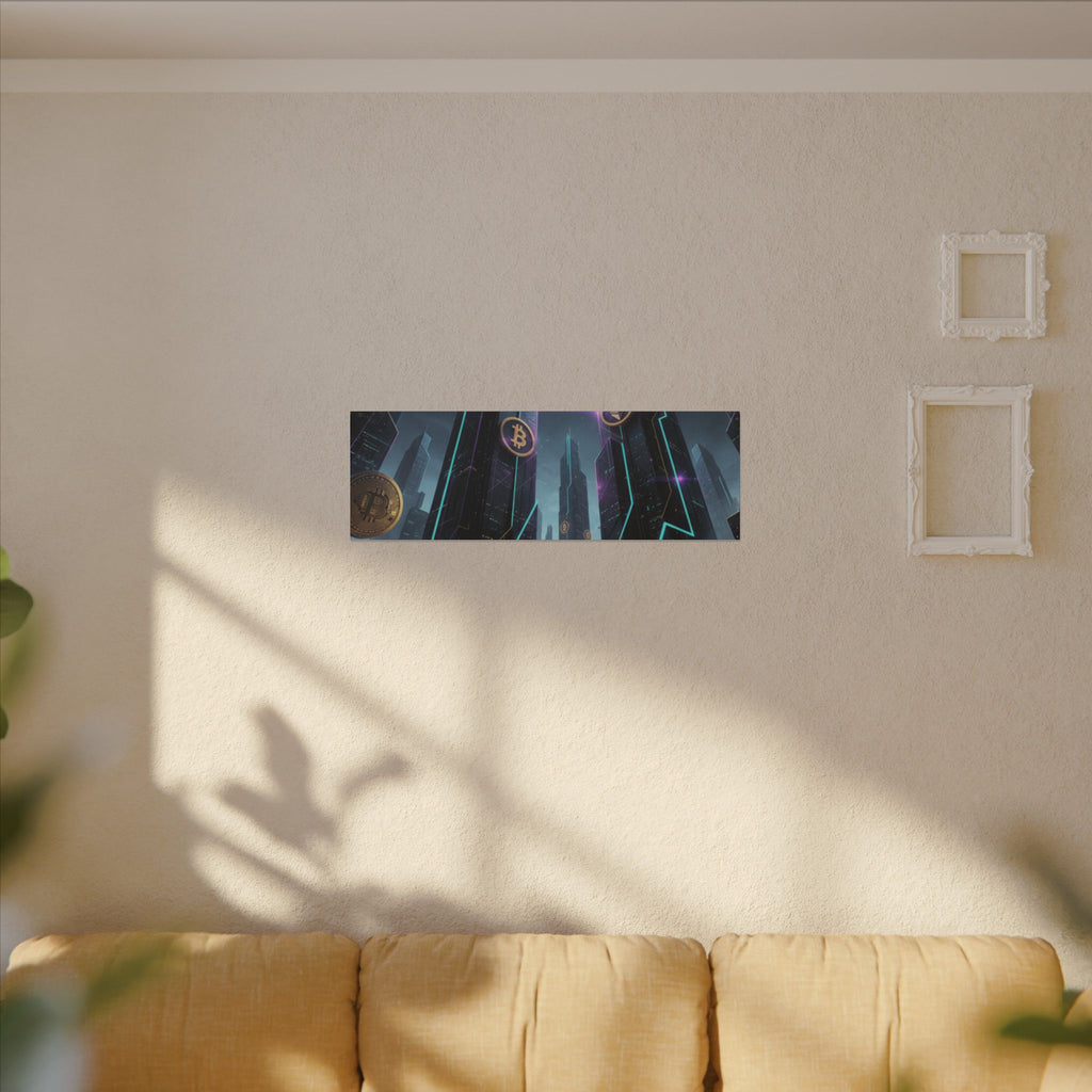 Crypto City Canvas Print — Futuristic Bitcoin & Ethereum Wall Art