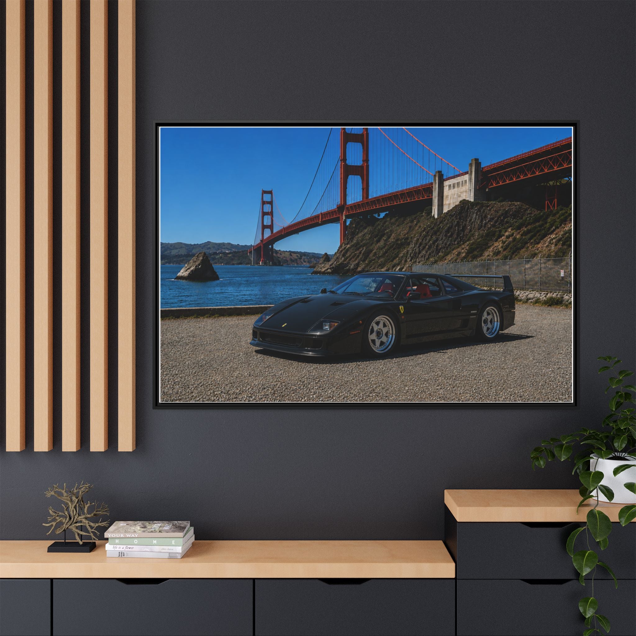 Ferrari F40 1987 At Golden Gate — Stunning Framed Matte Canvas Wall Art