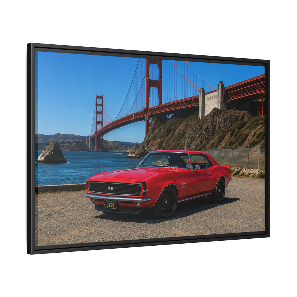 1967 Camaro SS - Stunning Camaro at Golden Gate Bridge - Framed Canvas