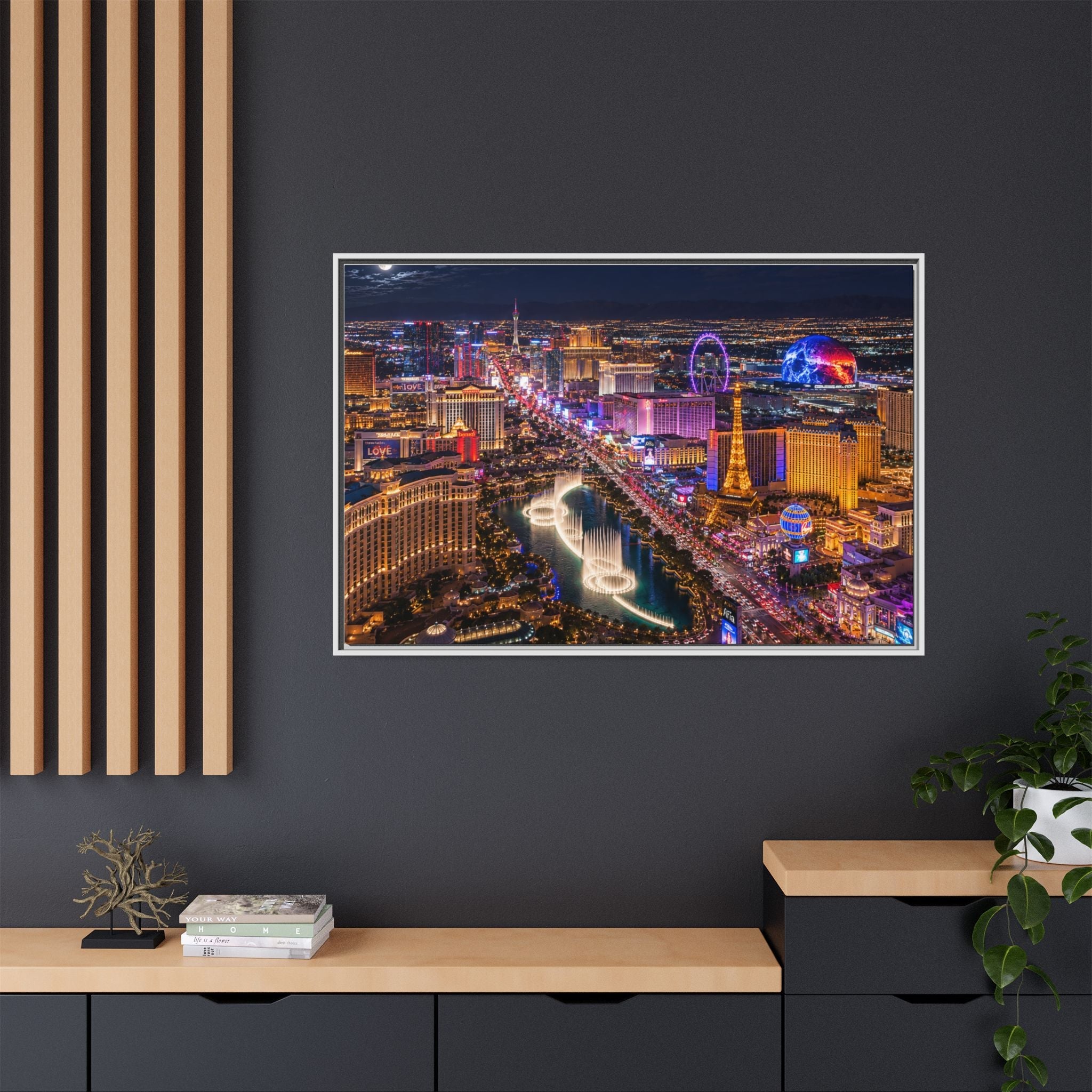 Las Vegas Night Skyline Framed Matte Canvas Print
