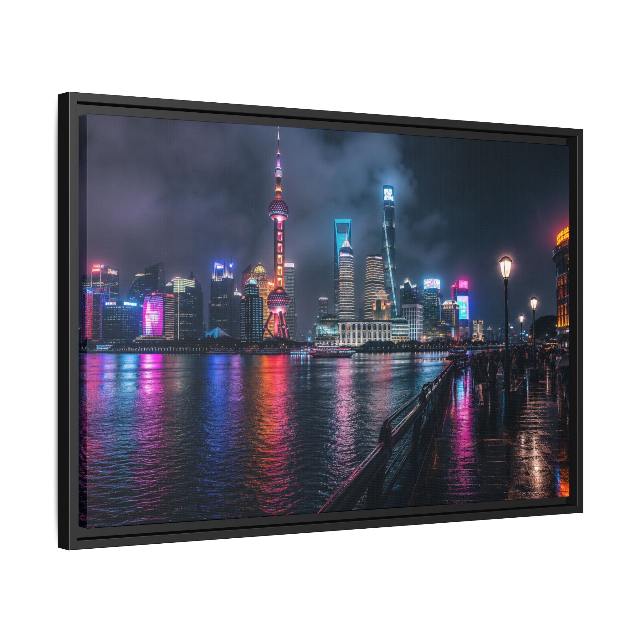 Shanghai Neon Night Canvas Wall Art Print Ready to Hang