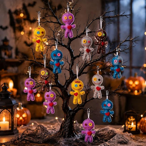 10 Pcs Halloween Voodoo Doll Ornaments, Gothic Horror Hanging Decorations For
