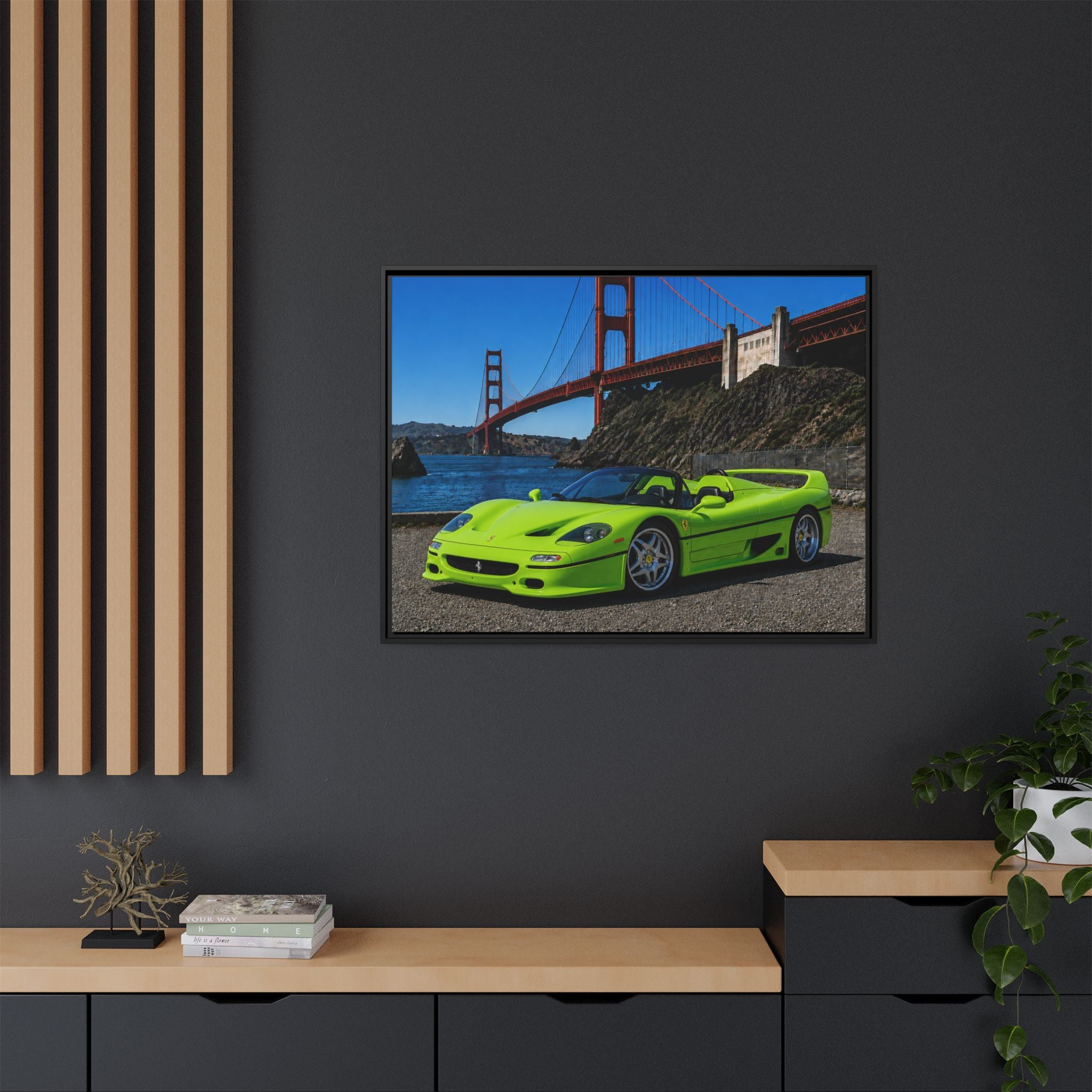 Ferrari F50 1995 — At Golden Gate Bridge - Framed Canvas Art - Stunning