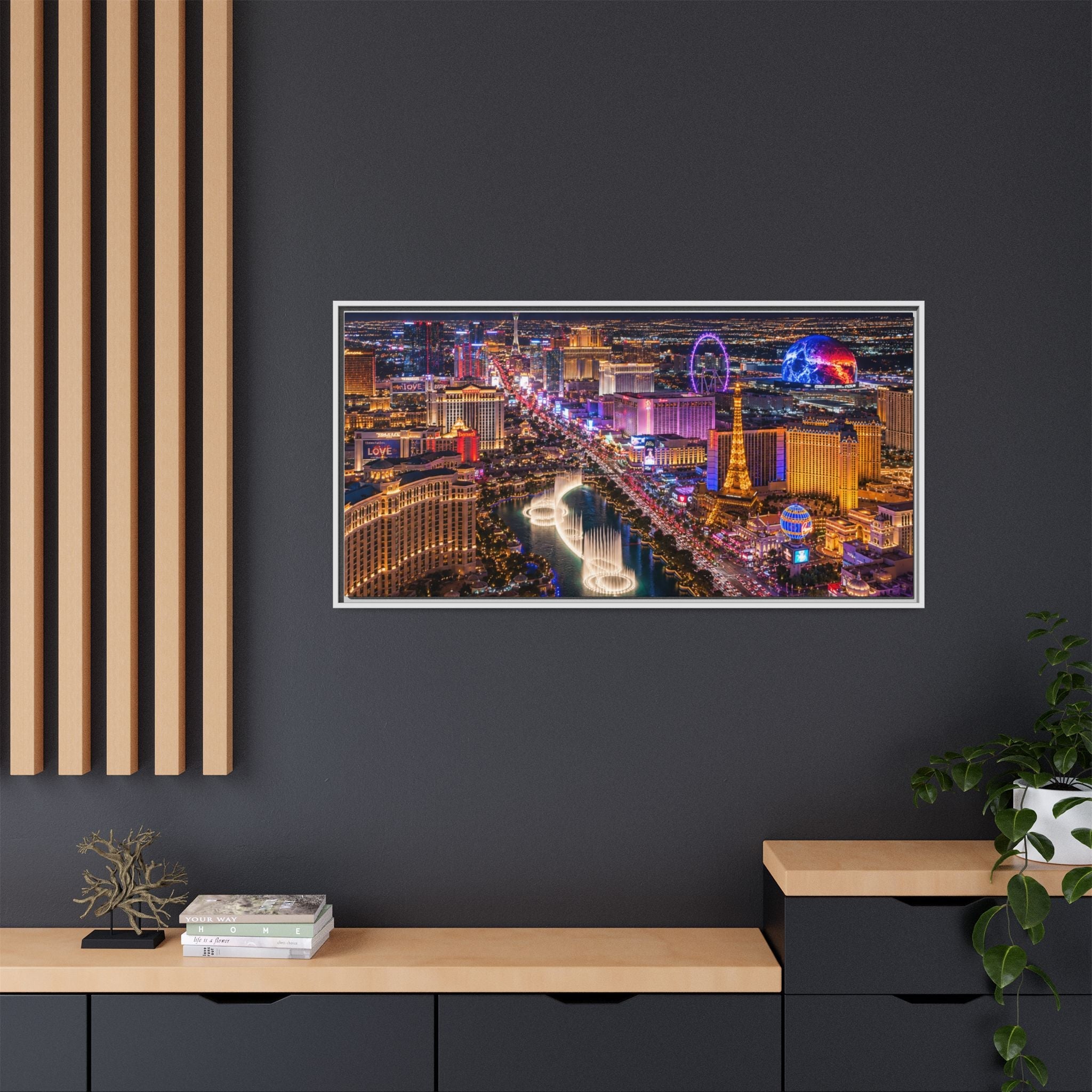 Las Vegas Night Skyline Framed Matte Canvas Print
