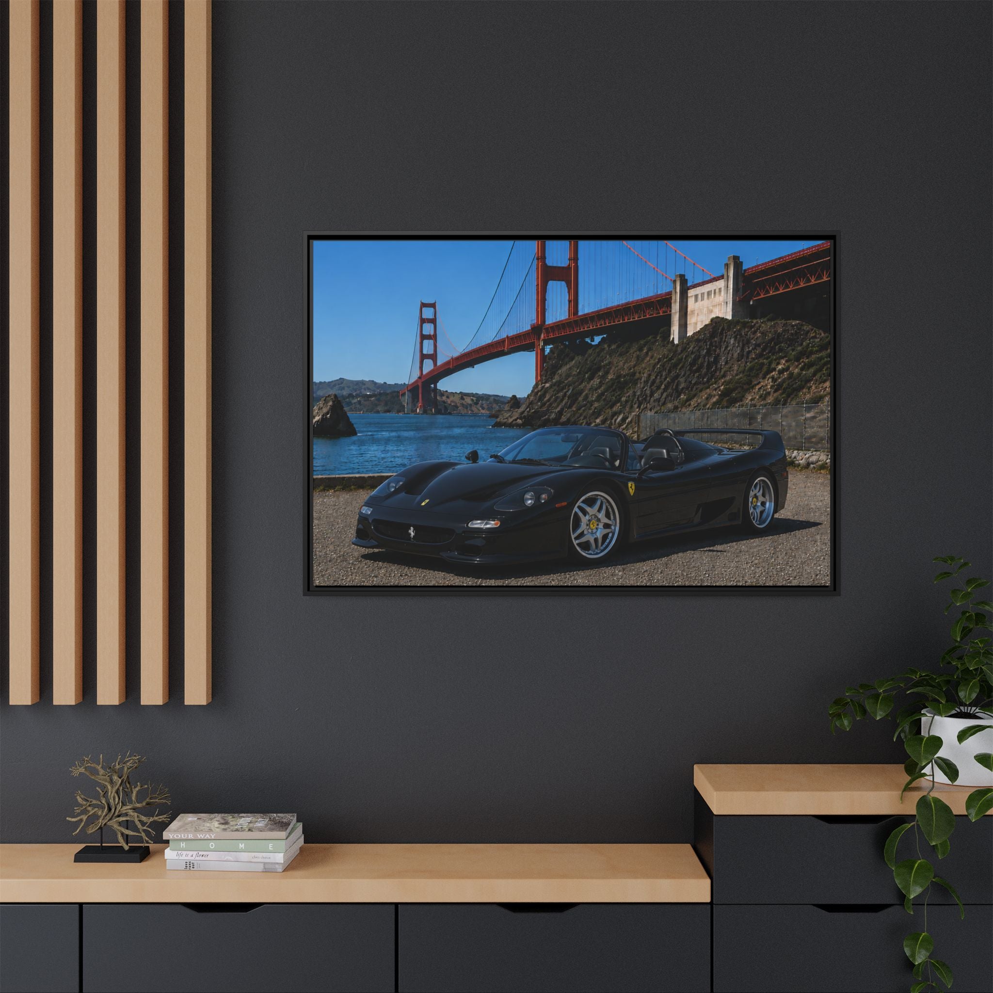 Ferrari F50 1995 — By The Golden Gate Bridge - Framed Canvas Matte Print