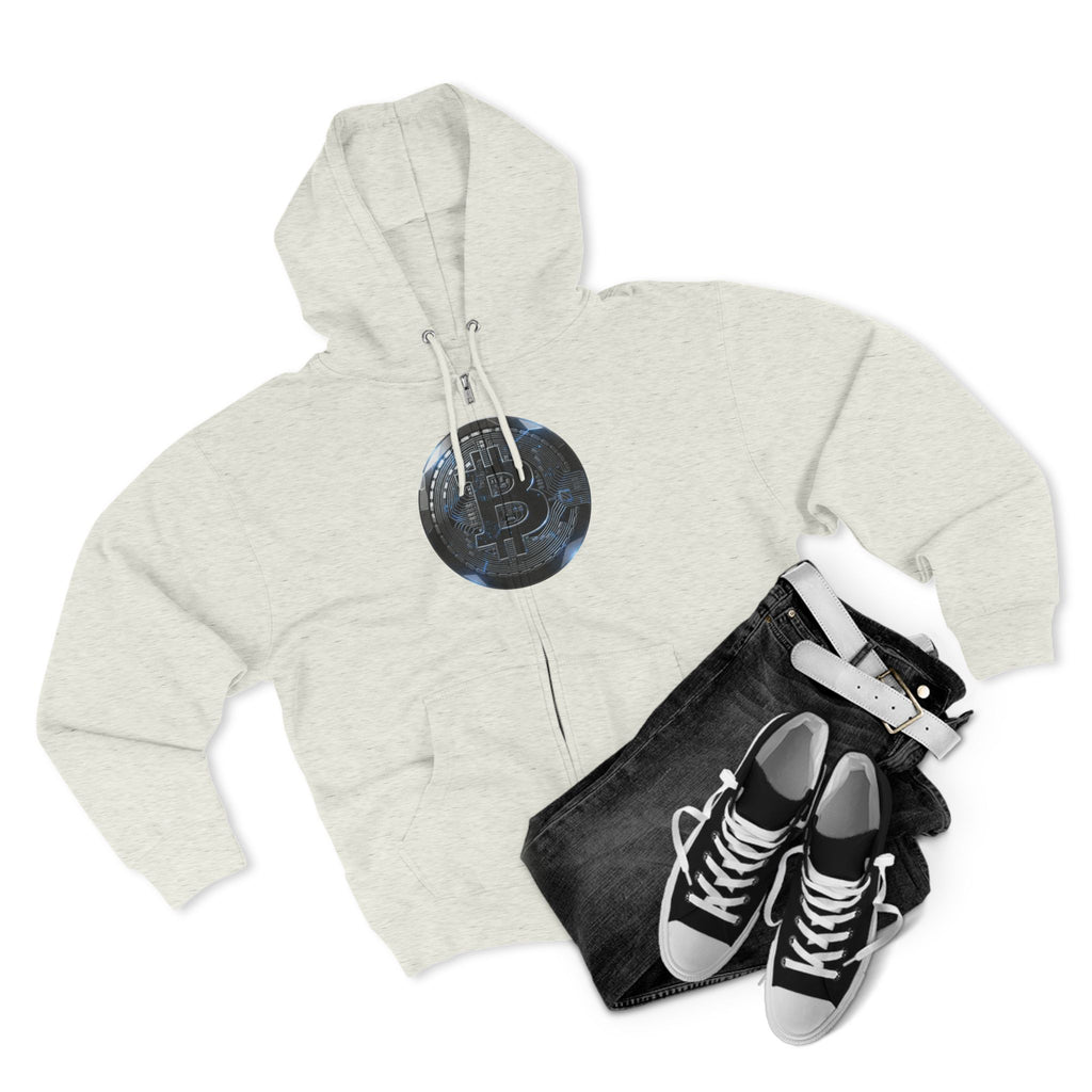 Bitcoin Coin Zip Hoodie — Crypto Logo Zip-Up Hoodie for Bitcoin Enthusiasts
