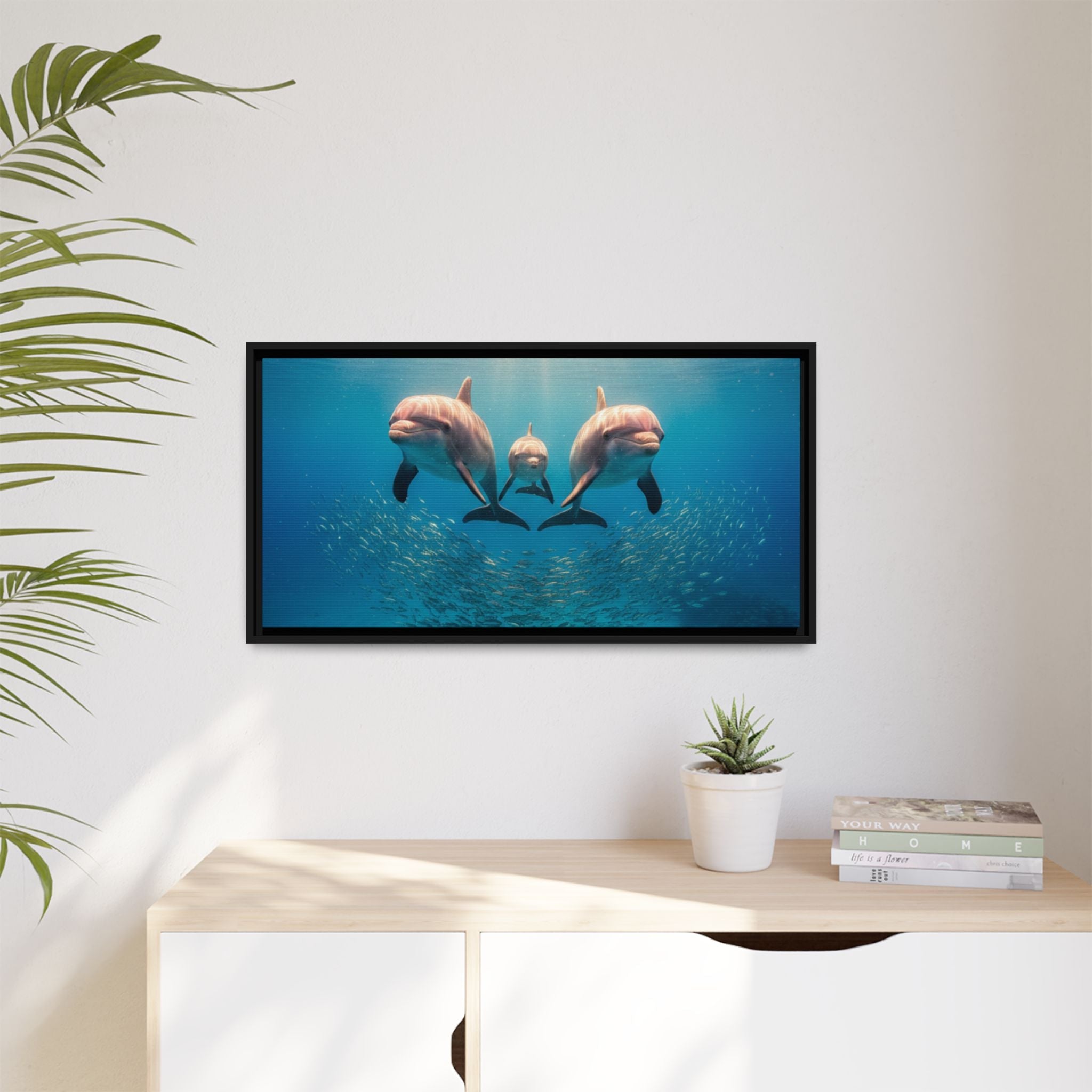 Framed Dolphin Canvas Print — Matte Ocean Wall Art