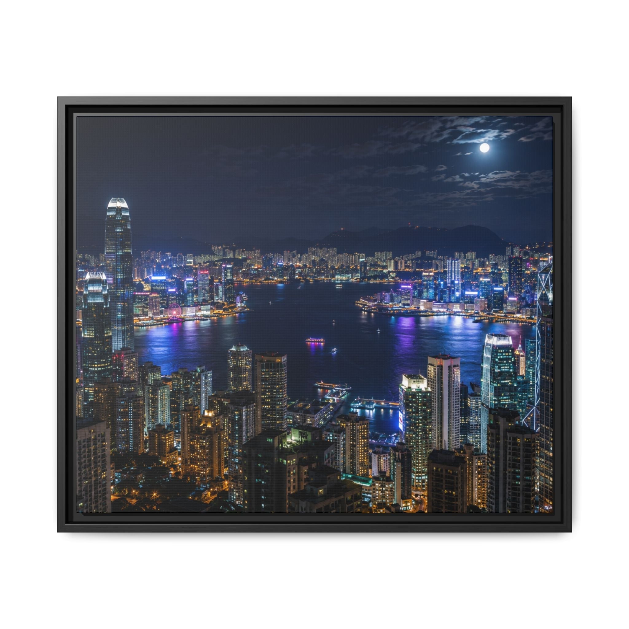 Hong Kong Night City Skape — Nighttime Harbor Skyline - stunning image