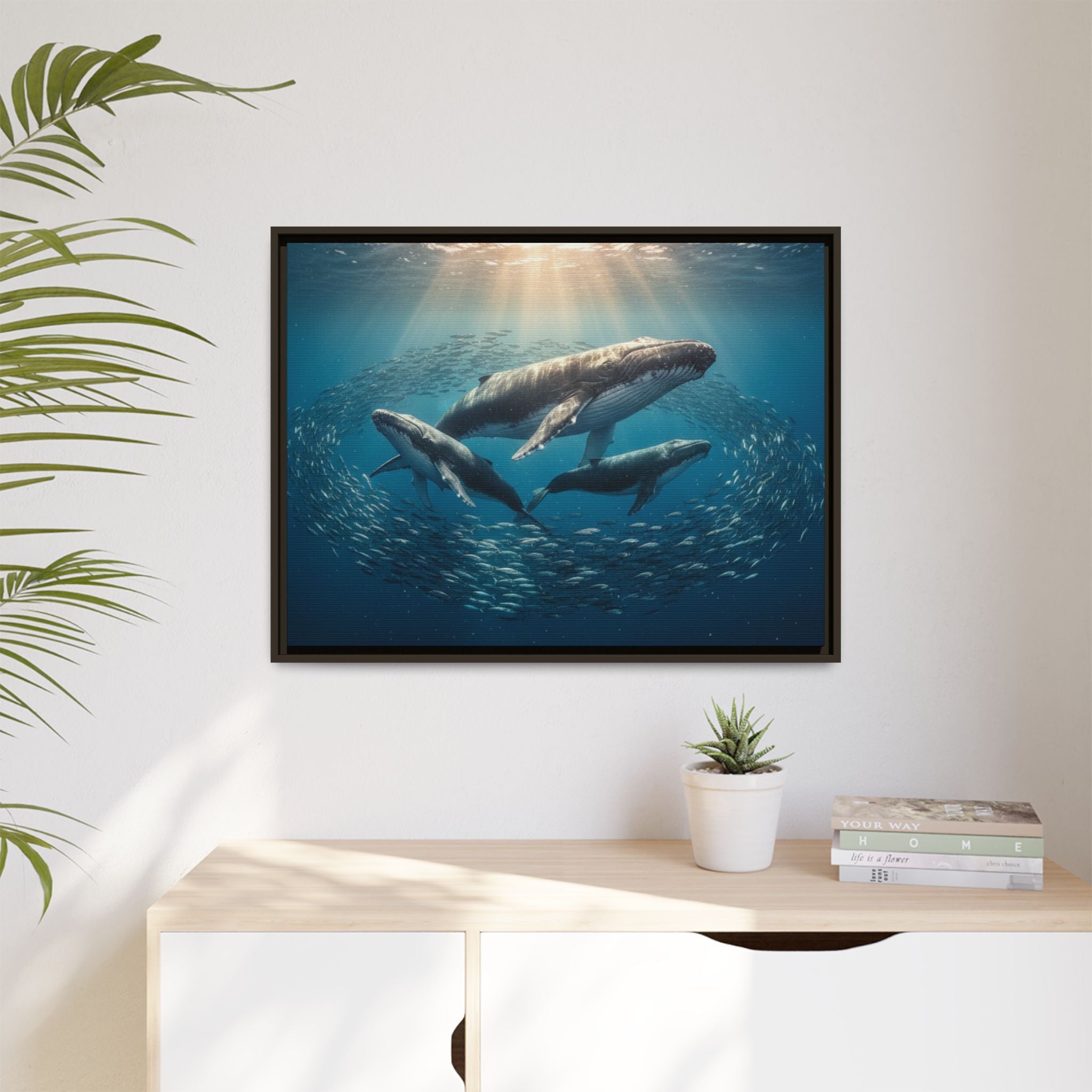 Whale Family Canvas Wall Art - Framed - Stunning