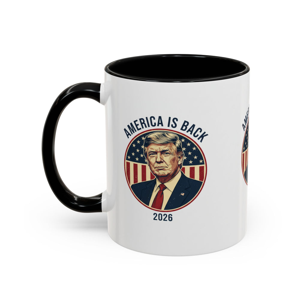 America Is Back 2026 Accent Coffee Mug — Patriotic Trump Campaign Ceramic Mug