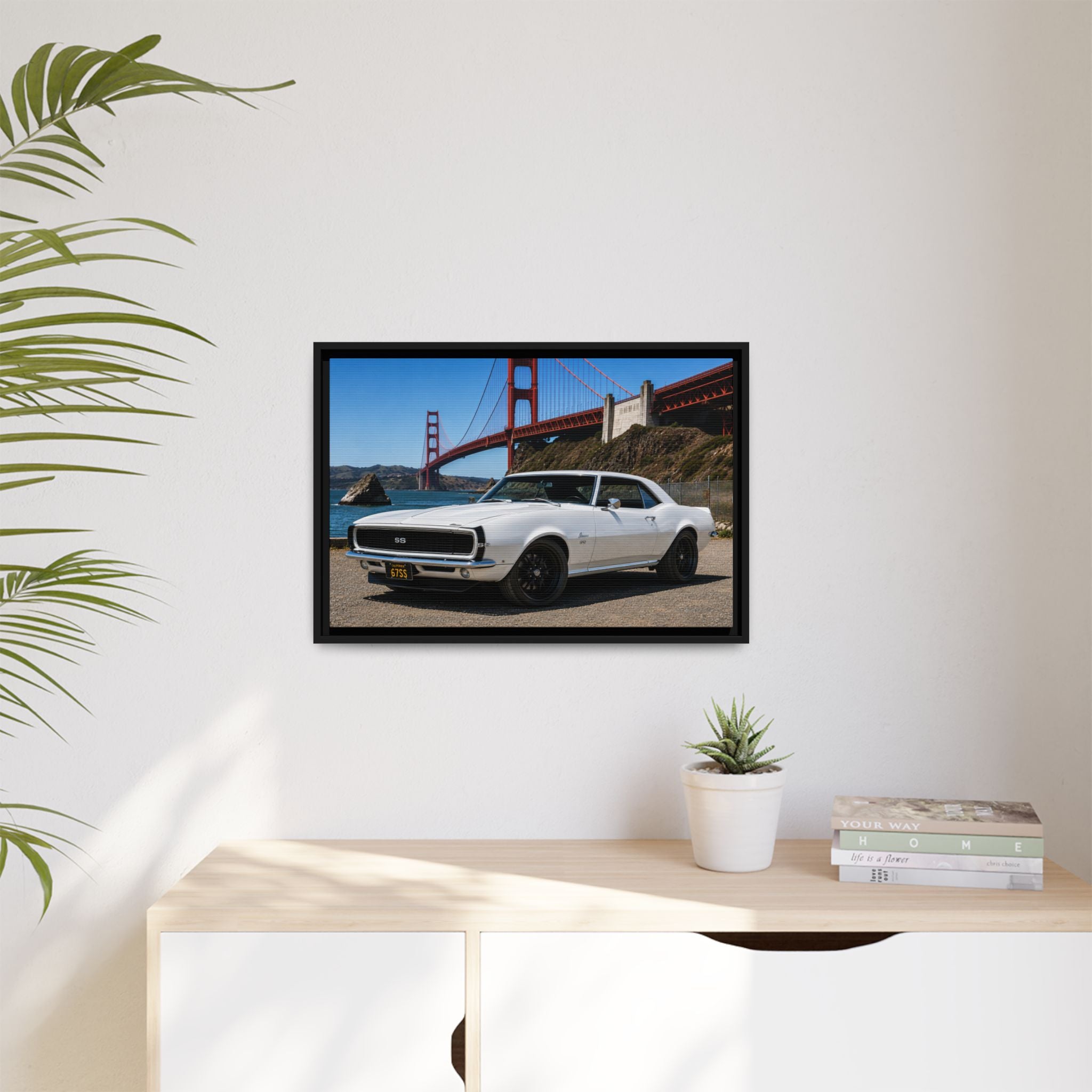 Camaro 1967 Classic On Framed Canvas — By The Golden Gate Bridge