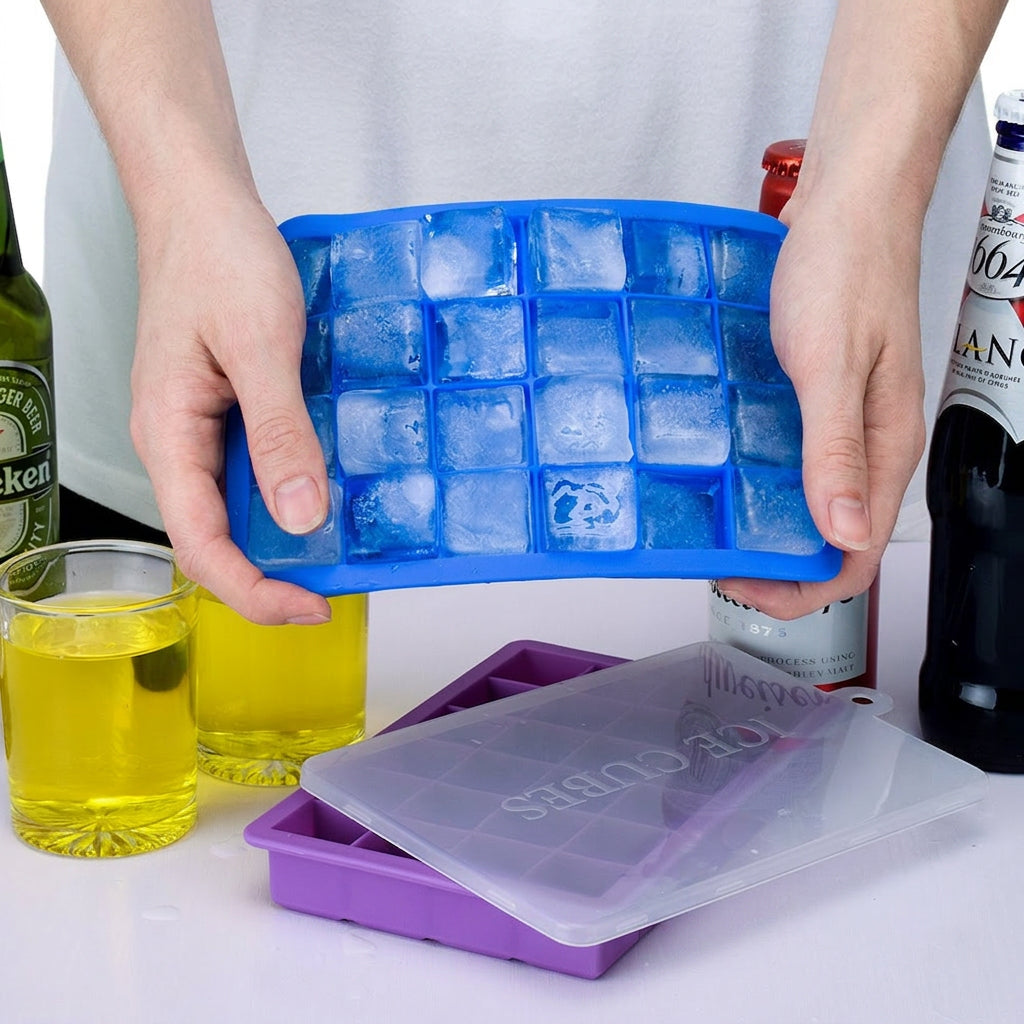 Silicone Ice Cube Tray with Lid, 24-Grid