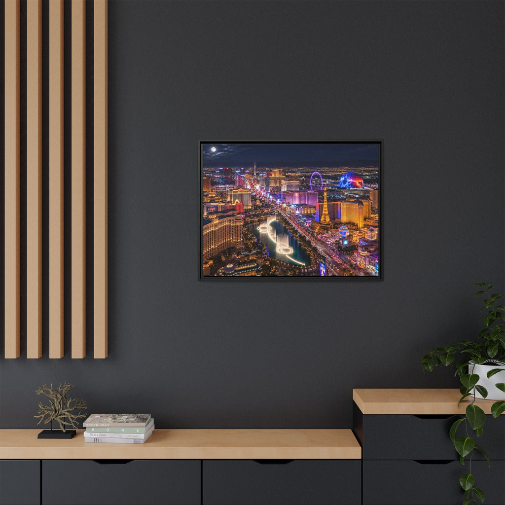 Las Vegas Night Skyline Framed Matte Canvas Print