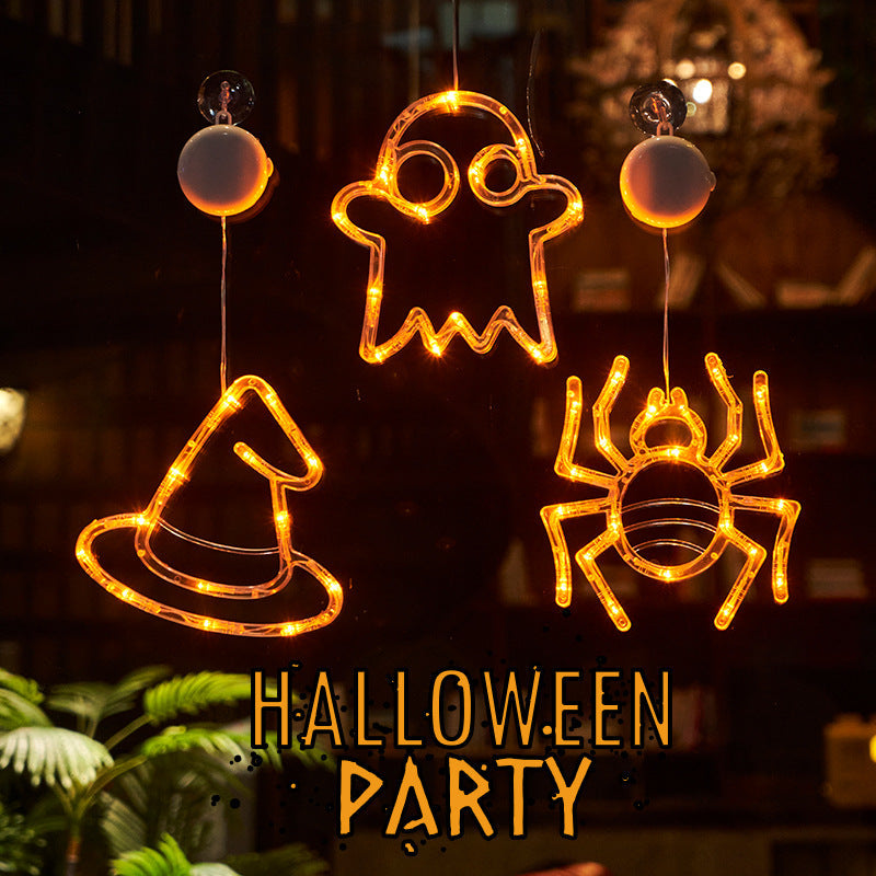 Halloween Window Hanging LED Lights Spider Pumpkin Hanging Ghost Horror