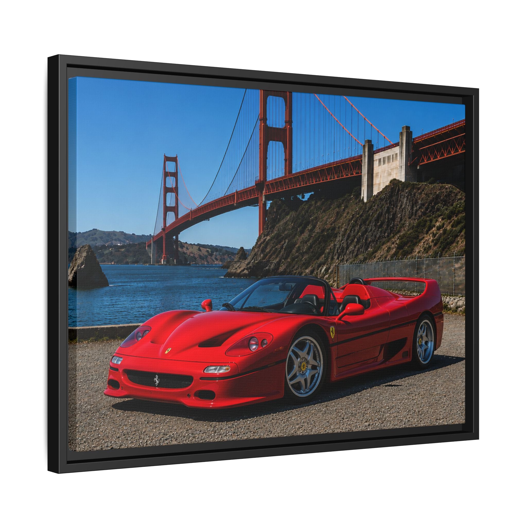 Ferrari F50 1995 Red - At Golden Gate Bridge - Stunning Framed Canvas Wall Art