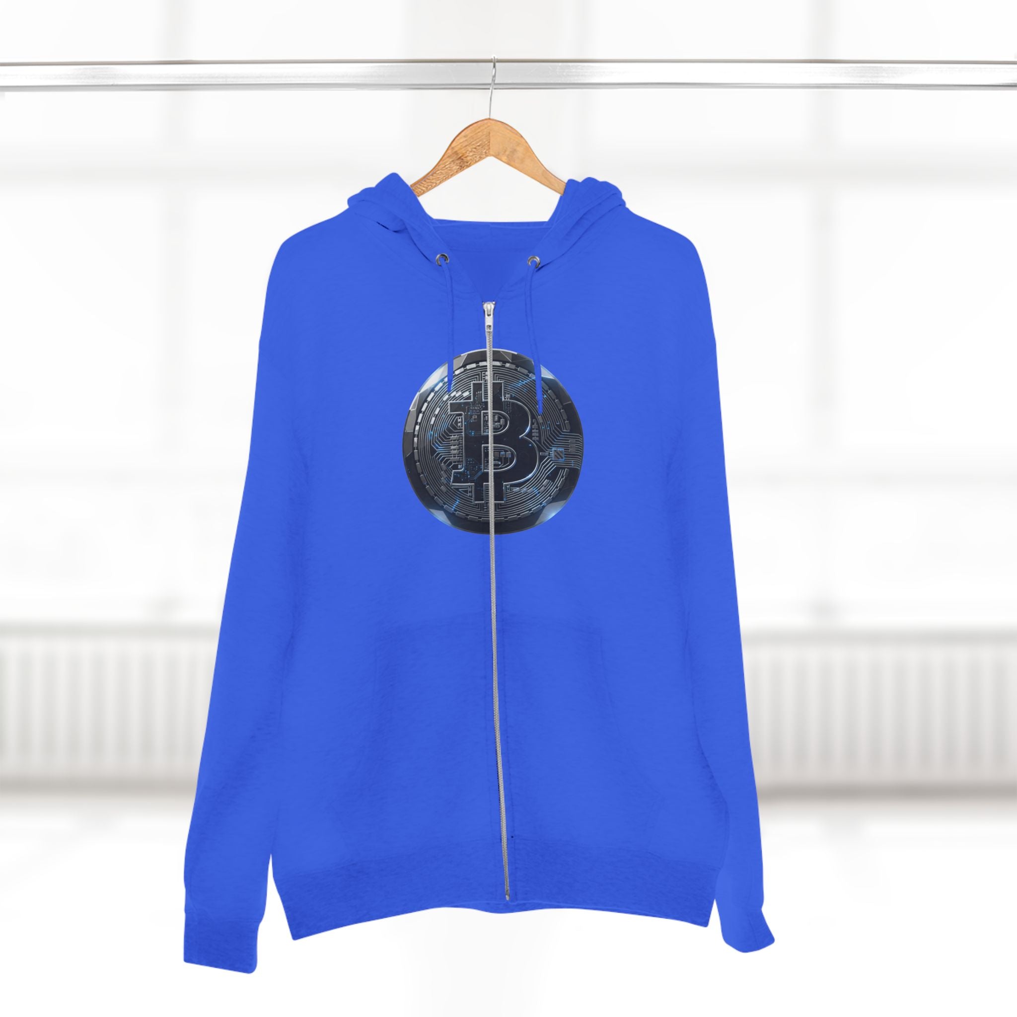 Bitcoin Coin Zip Hoodie — Crypto Logo Zip-Up Hoodie for Bitcoin Enthusiasts